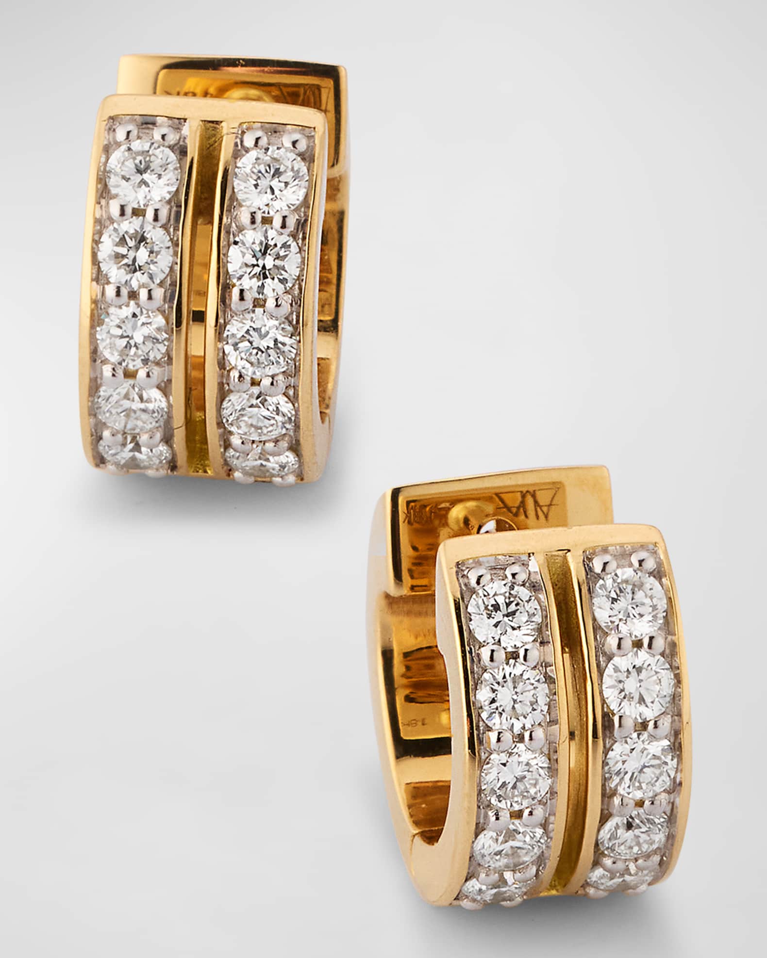  Classic 18K Yellow Gold Diamond Double Row Huggie Earrings 0