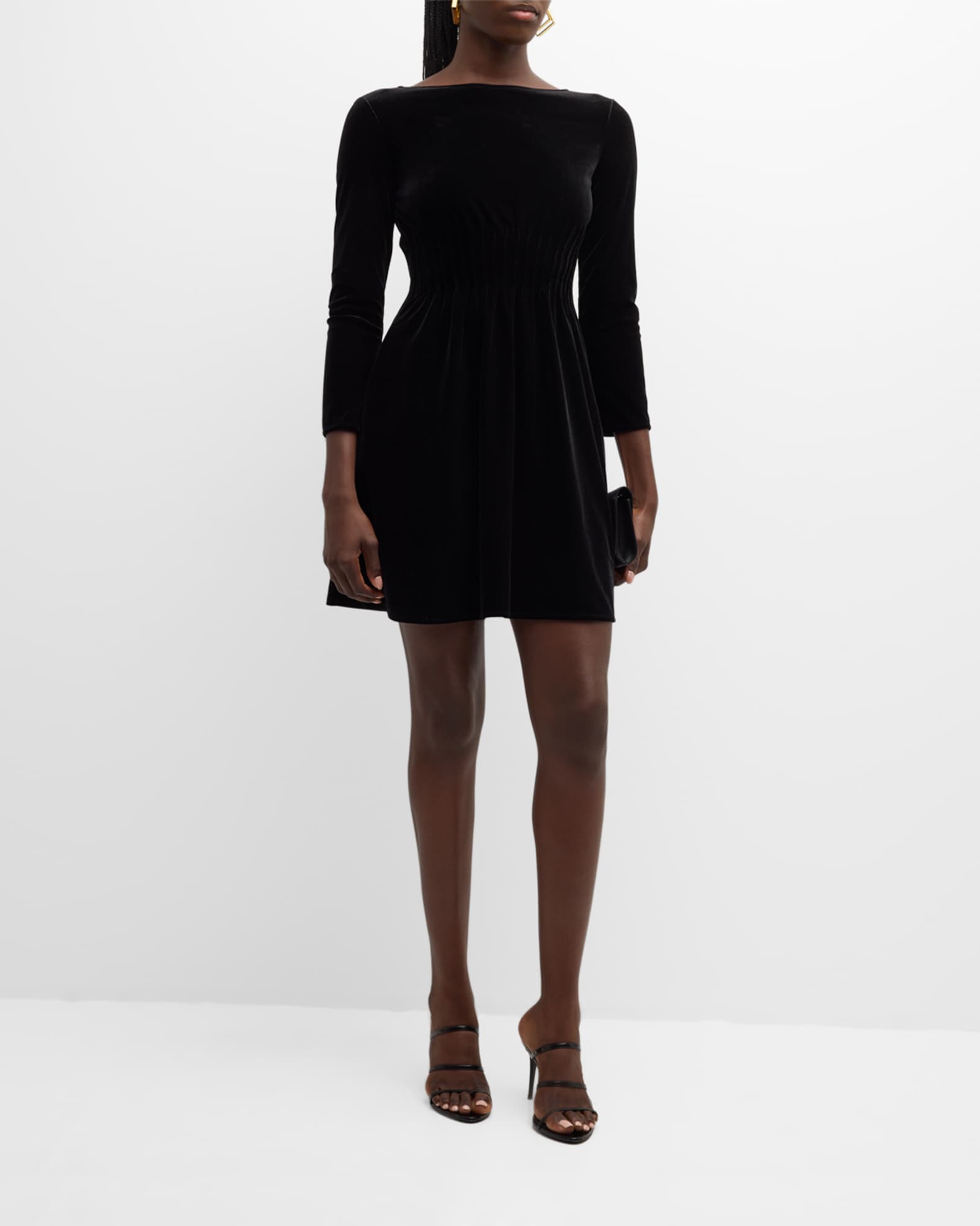 Cinched Stretch Velvet Mini Dress 1