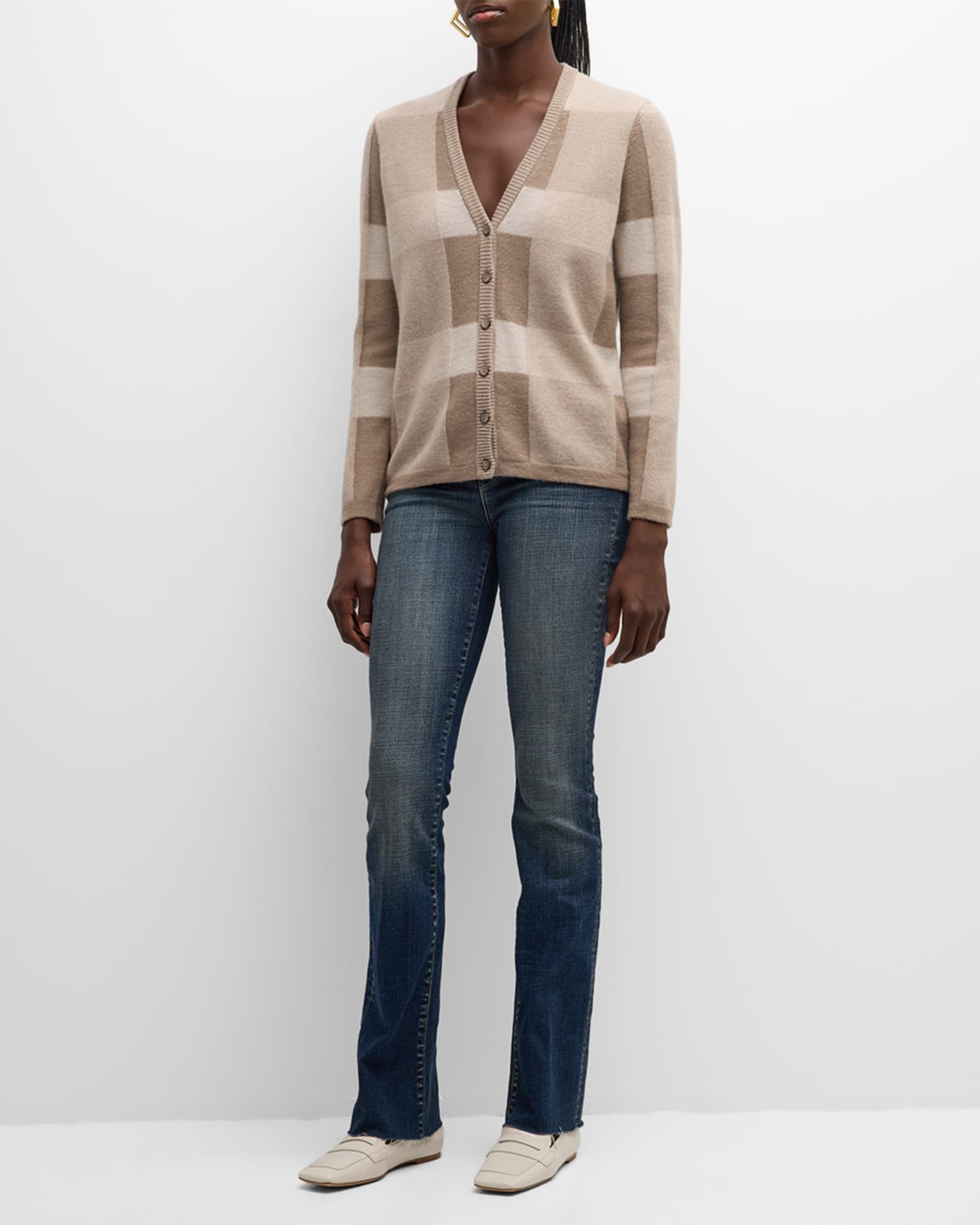 Wool Cashmere Check Cardigan