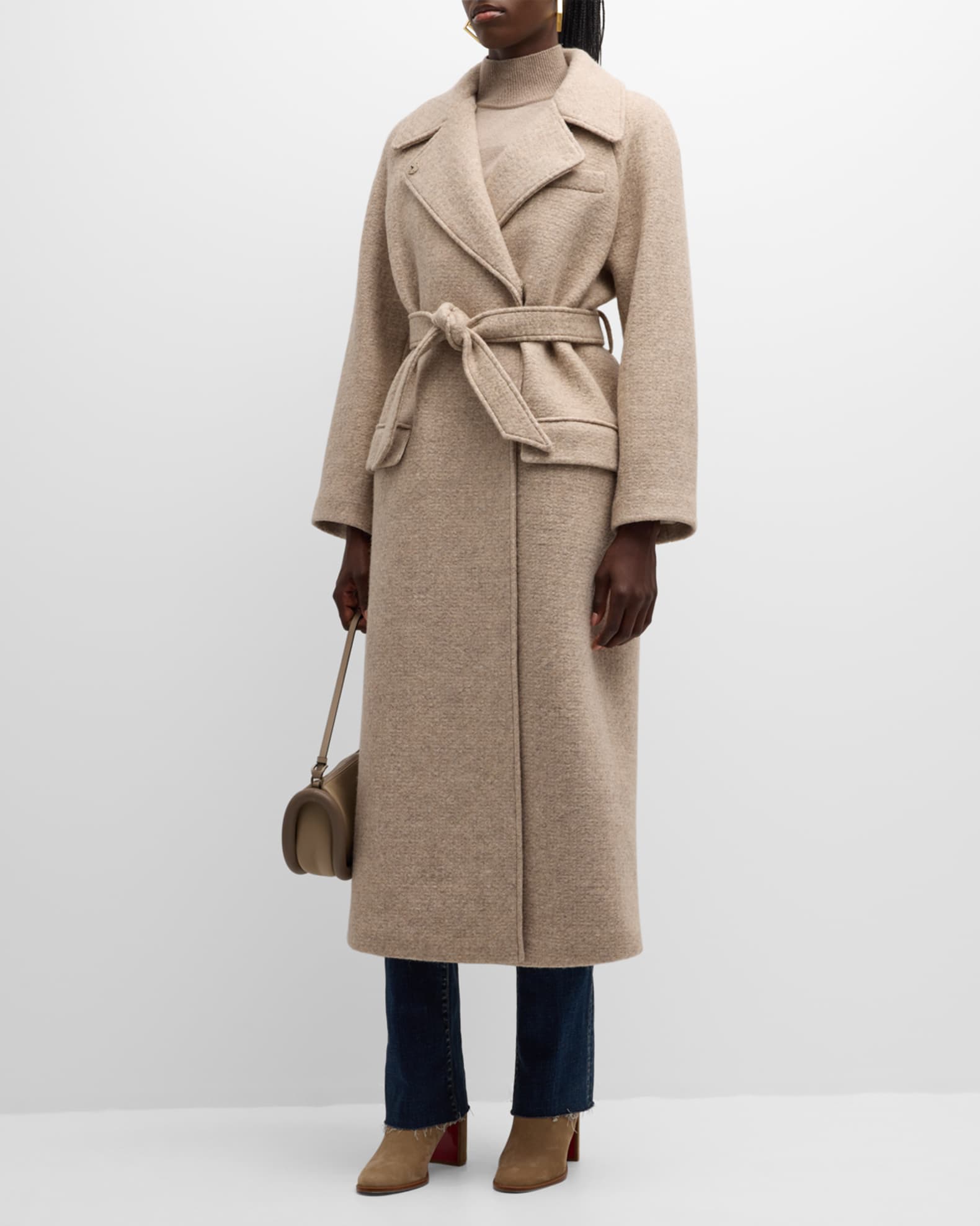Emporio Armani Belted Boucle Maxi Wrap Coat | Neiman Marcus