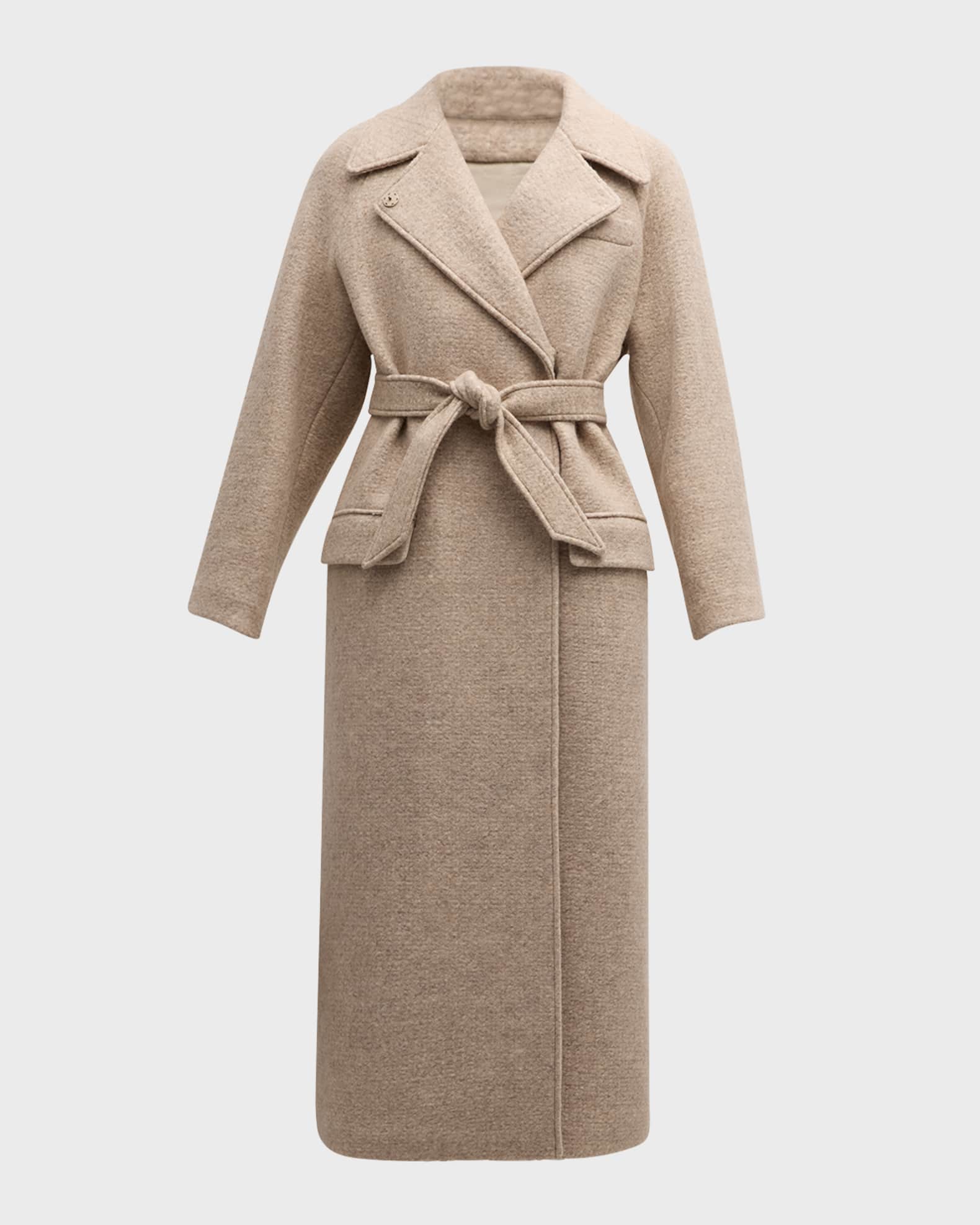 Boucle wool wrap coat deals