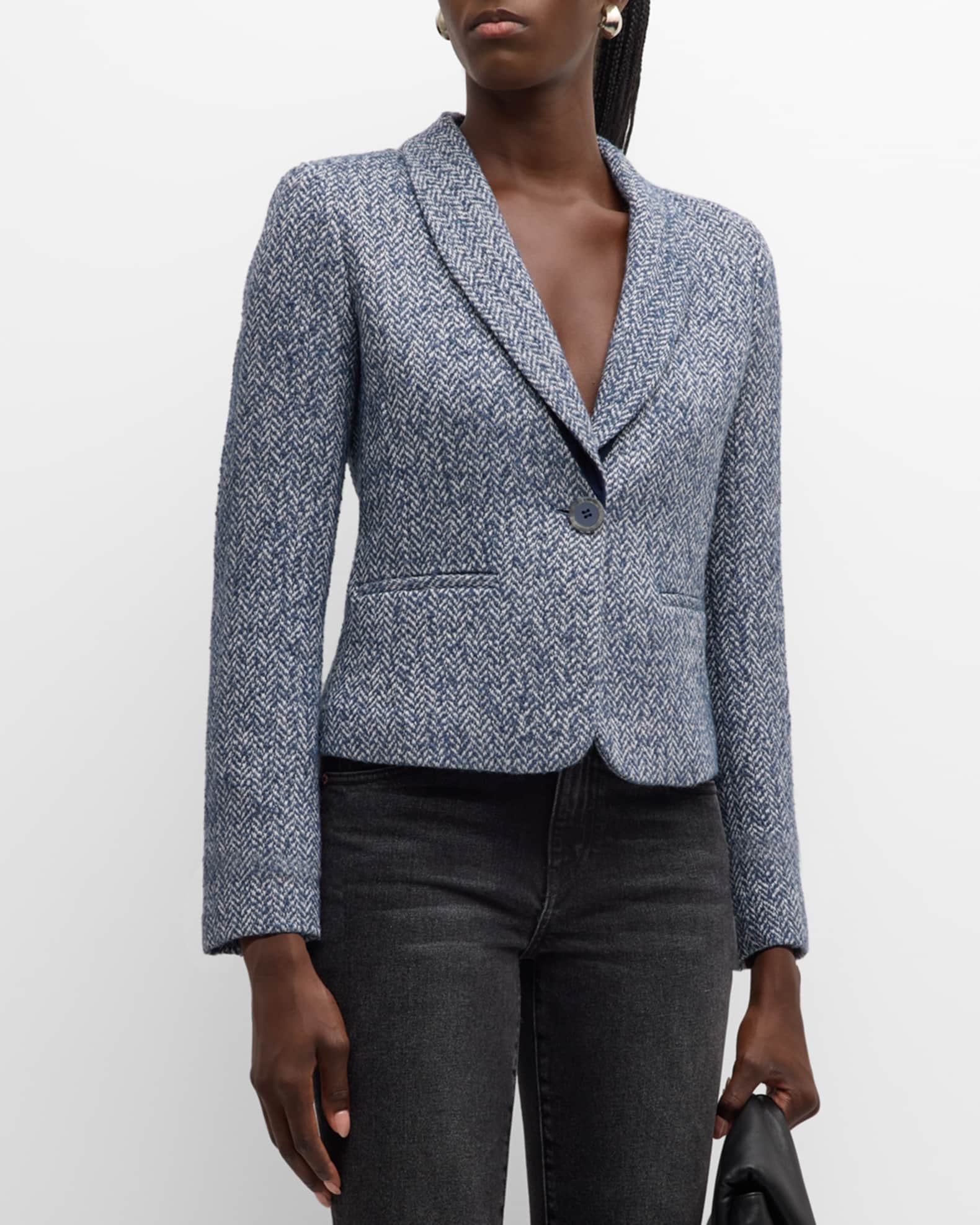 ★E.B.M★ Round Tweed Single Jacket EMP2WJK020 Emporio Armani Single-Button Chevron Tweed Blazer | Neiman