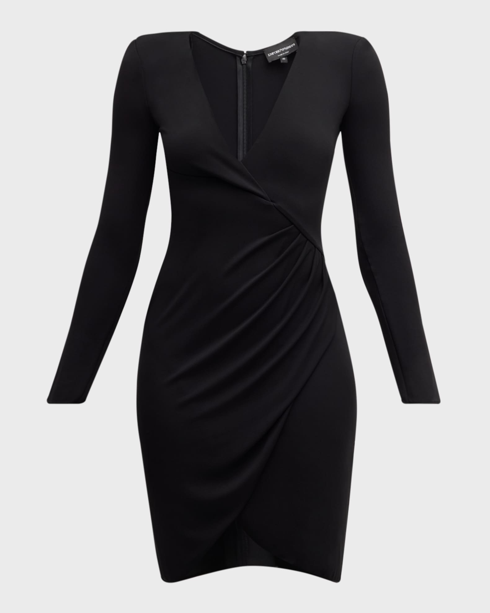 Ruched Faux-Wrap Jersey Mini Dress 0