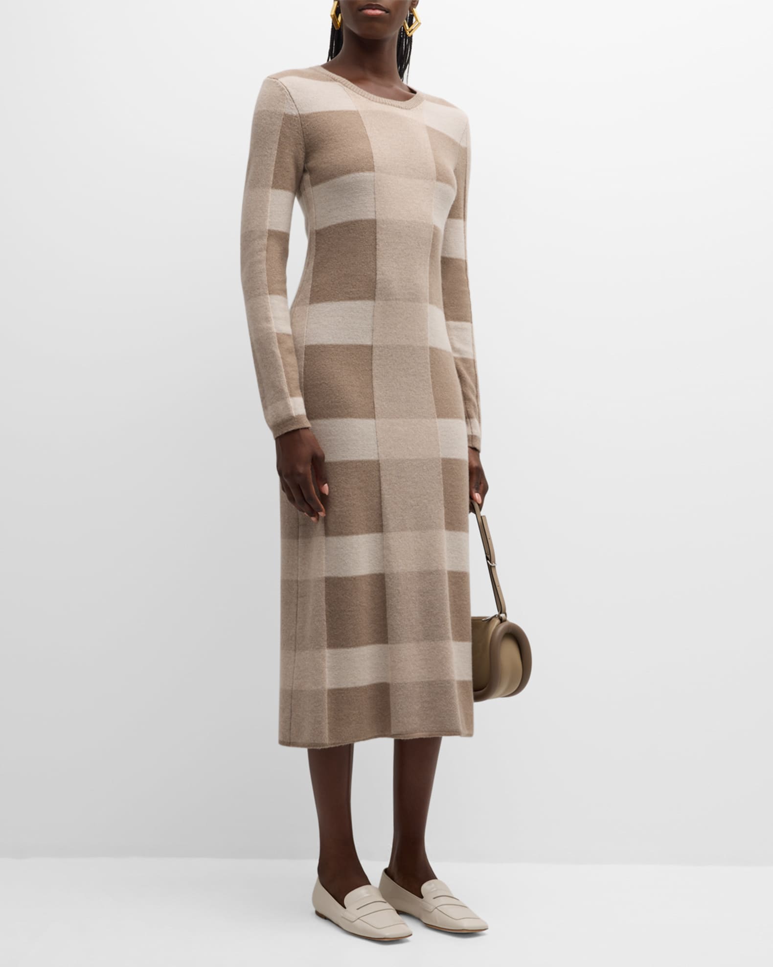 Wool-Cashmere Check Midi Sweater Dress 1