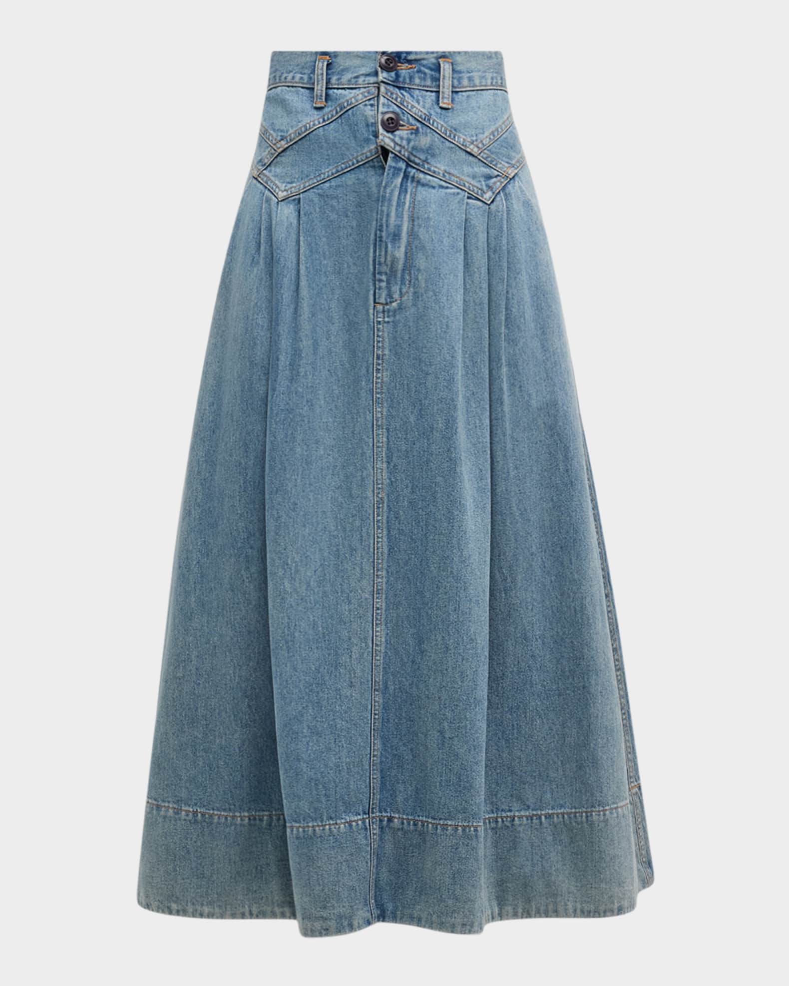 The Great The Field Denim Midi Skirt Neiman Marcus
