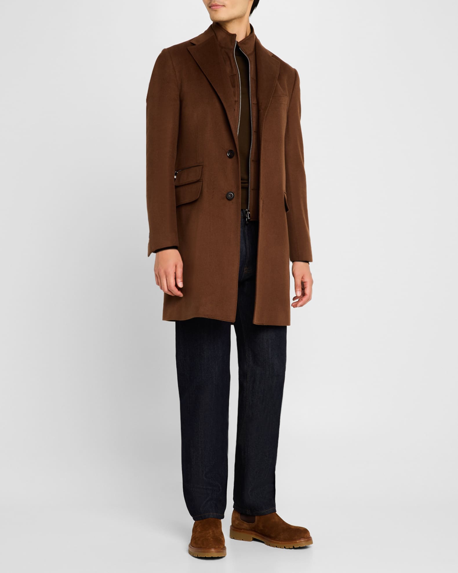 Corneliani Men s Wool Topcoat with Detachable Bib Beige