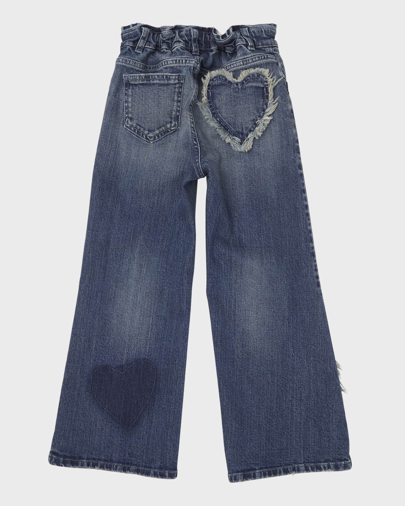 Girl's Heart Patch Wide Leg Jeans, Size 4-12 1