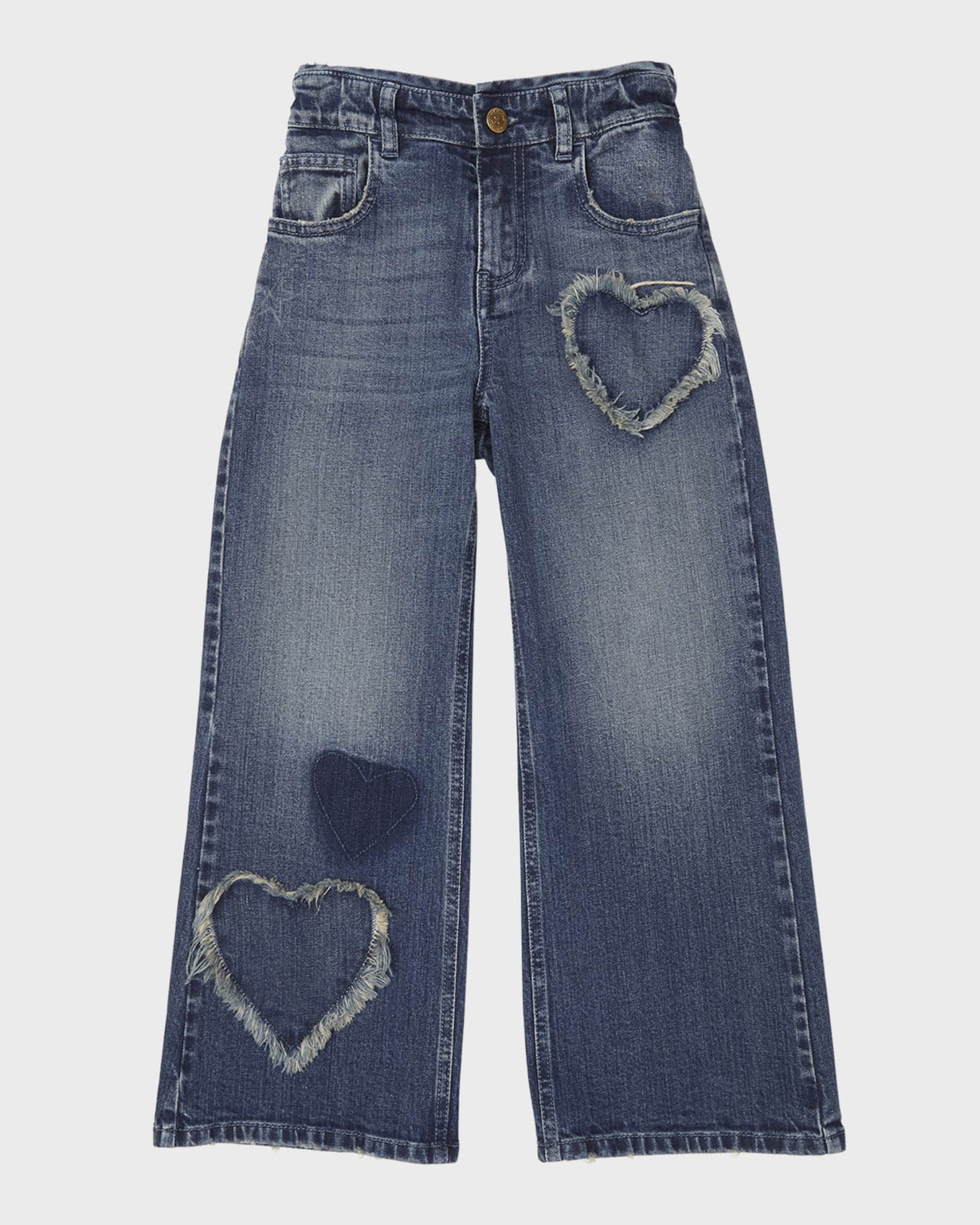 Girl's Heart Patch Wide Leg Jeans, Size 4-12 0