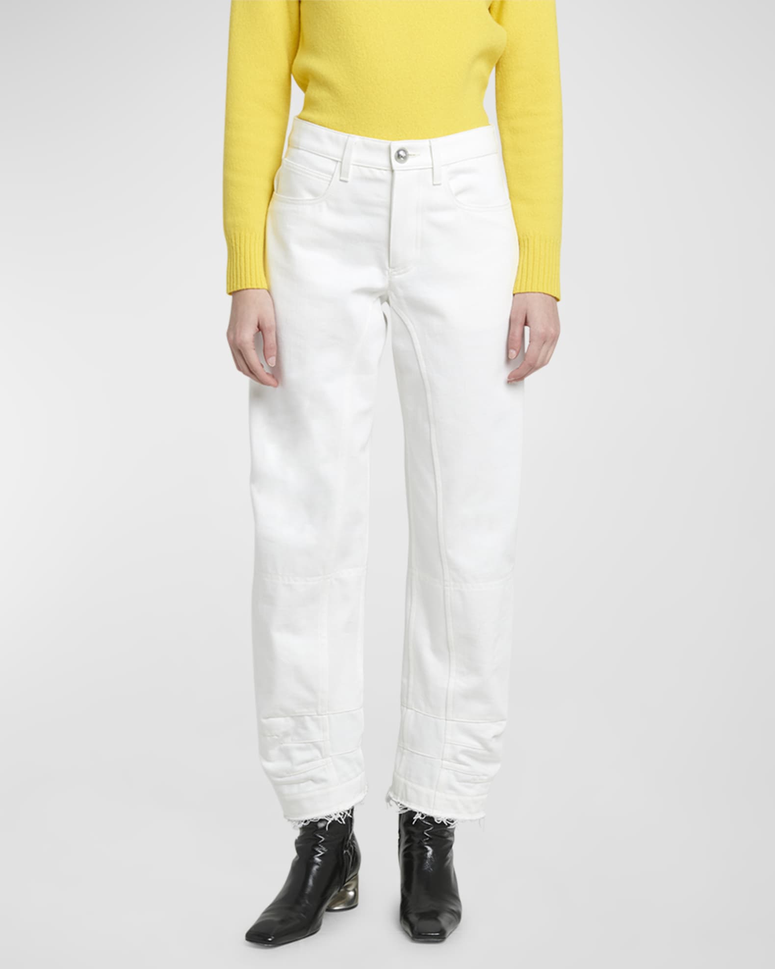 Mid-Rise Straight-Leg Raw-Hem Denim Trousers 1