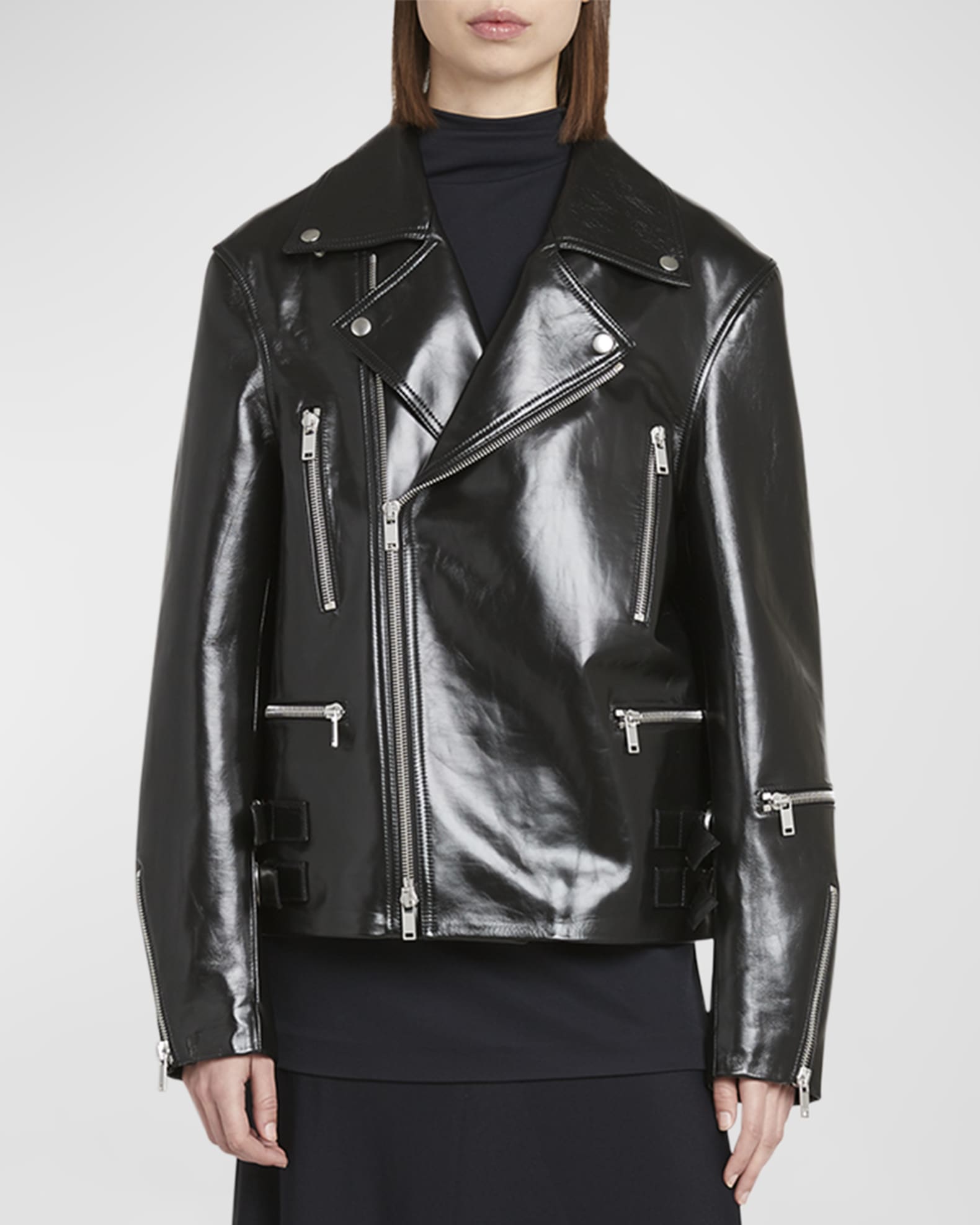 Shiny Calf Leather Biker Jacket