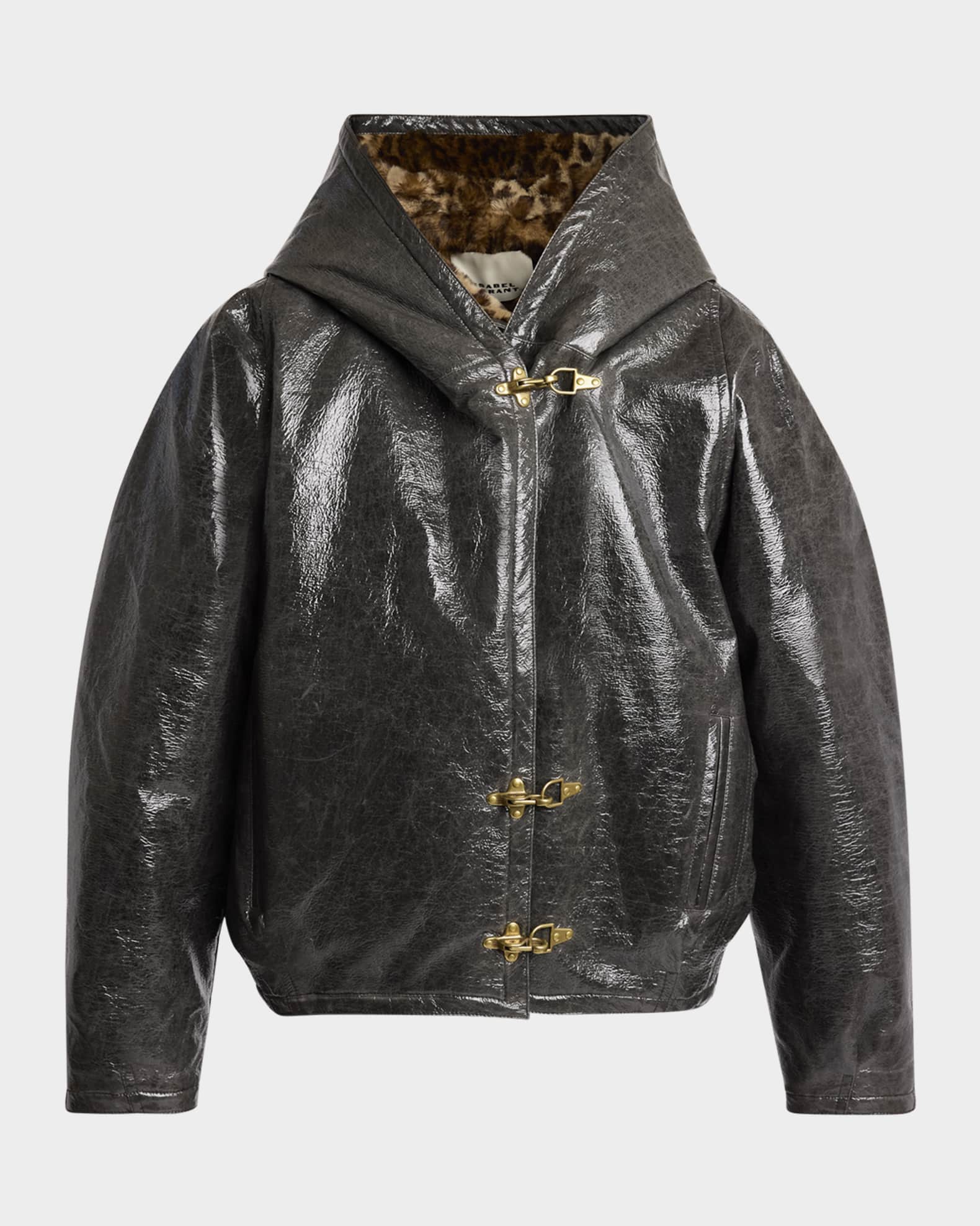 Vinyl coat with fur hood top