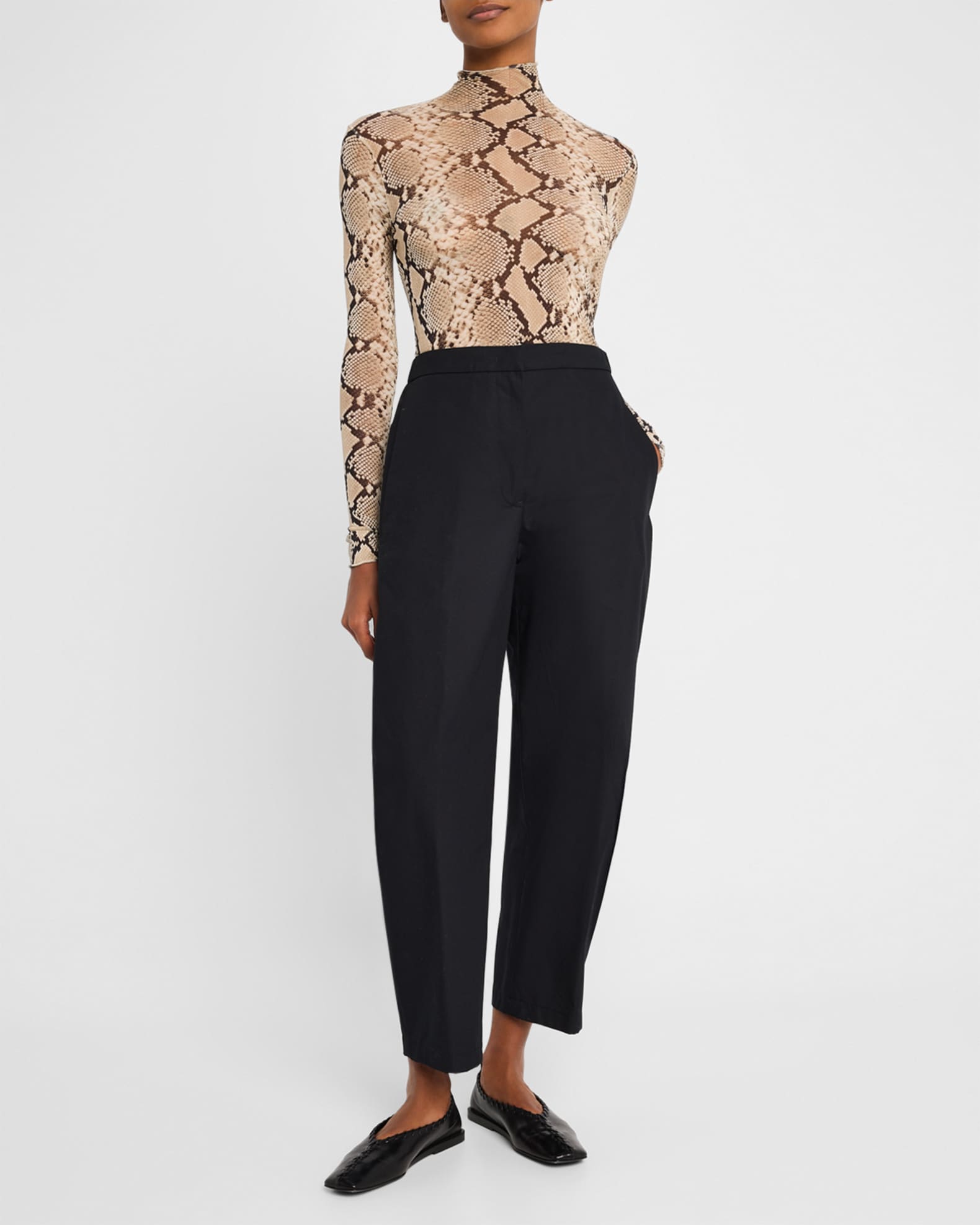 Mid-Rise Cotton Wide-Leg Ankle Trousers