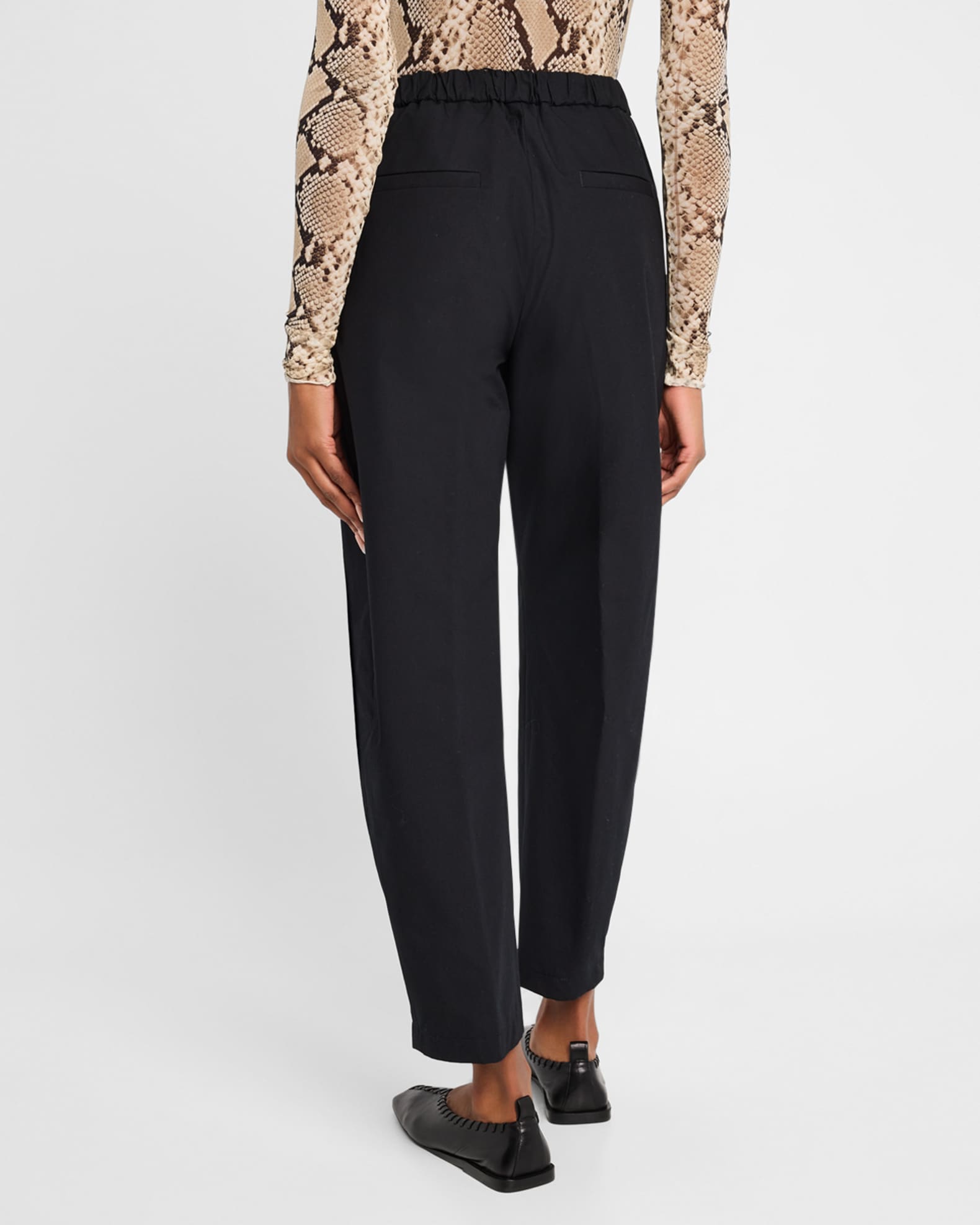Mid-Rise Cotton Wide-Leg Ankle Trousers