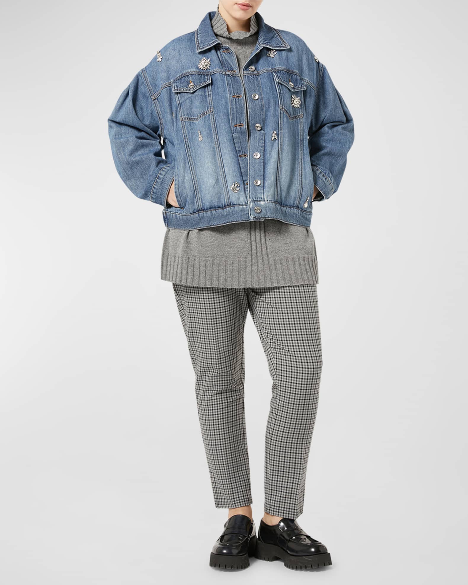 Embellished denim jacket plus size online