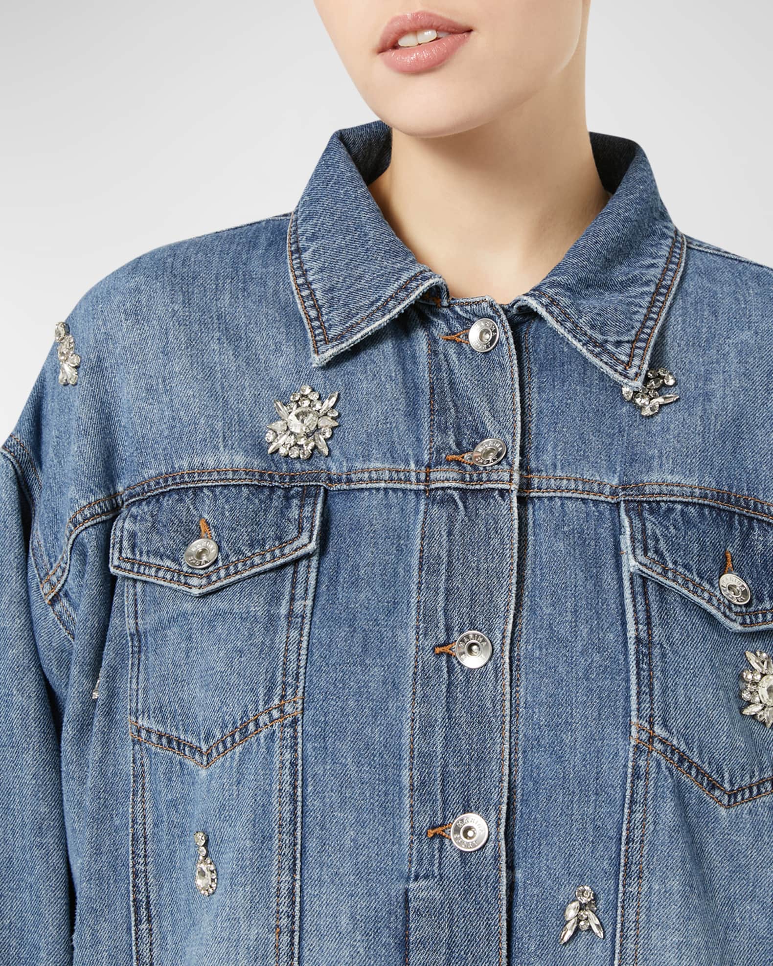 Embellished denim jacket plus size sales