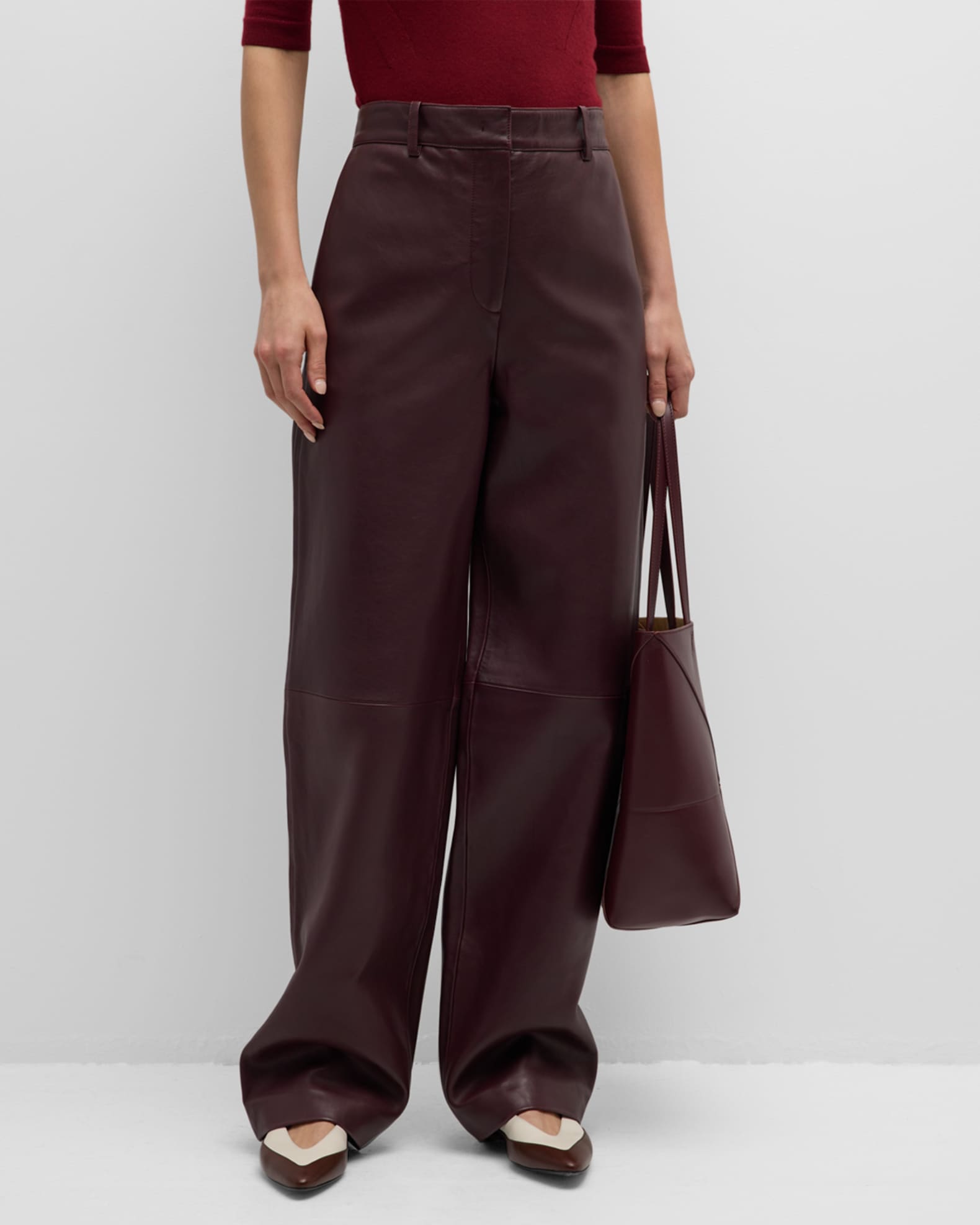High-Rise Leather Straight-Leg Pants 1