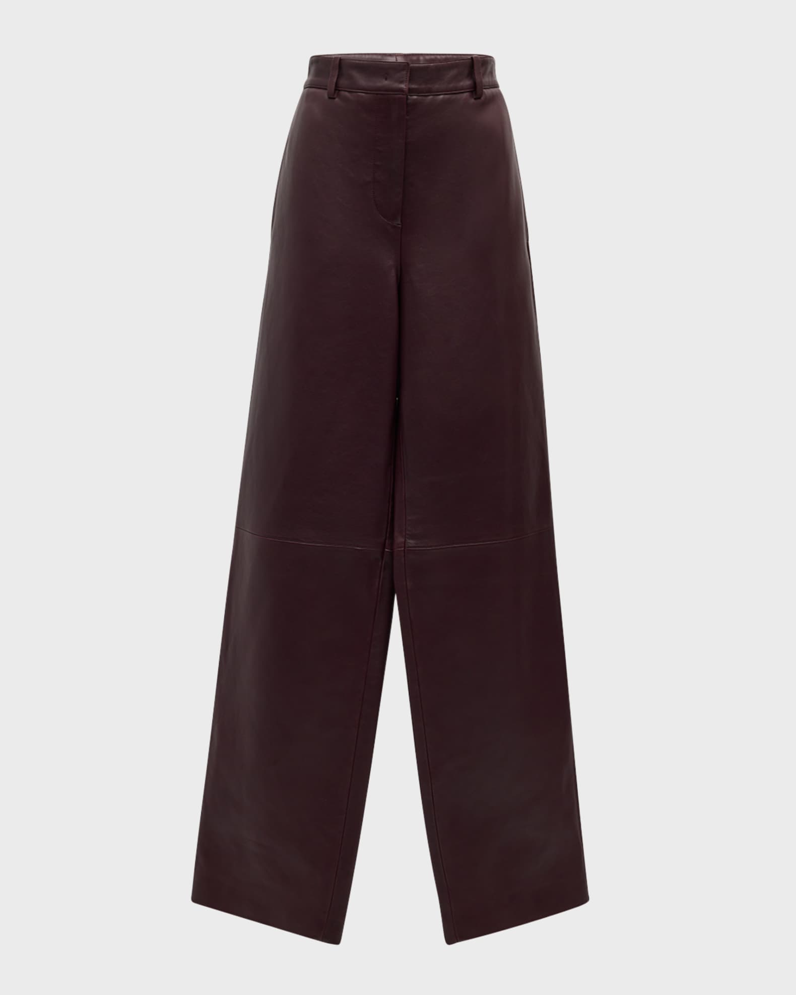 High-Rise Leather Straight-Leg Pants 0