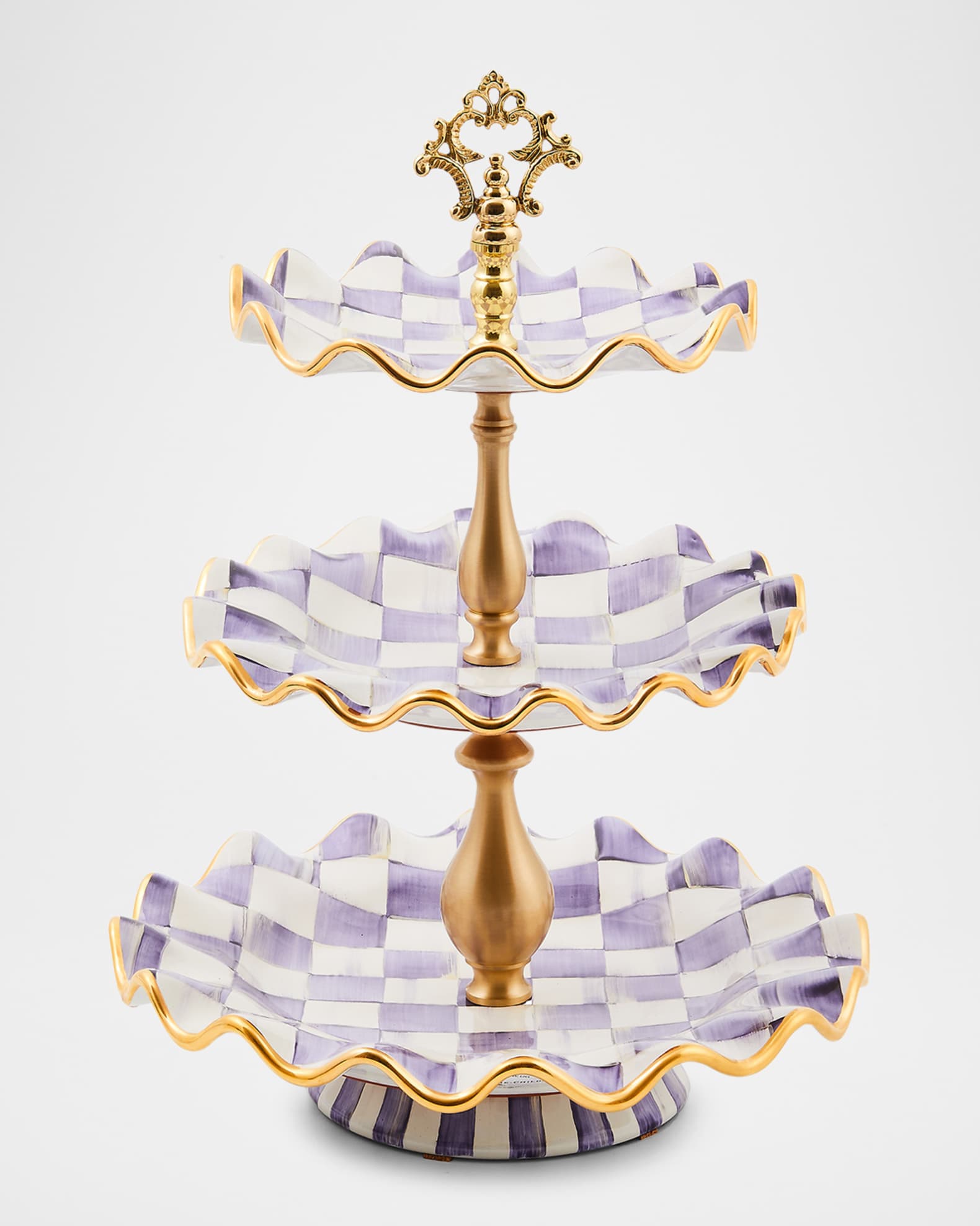 Plum Check Fluted Ceramic Three-Tier Sweet Stand 0