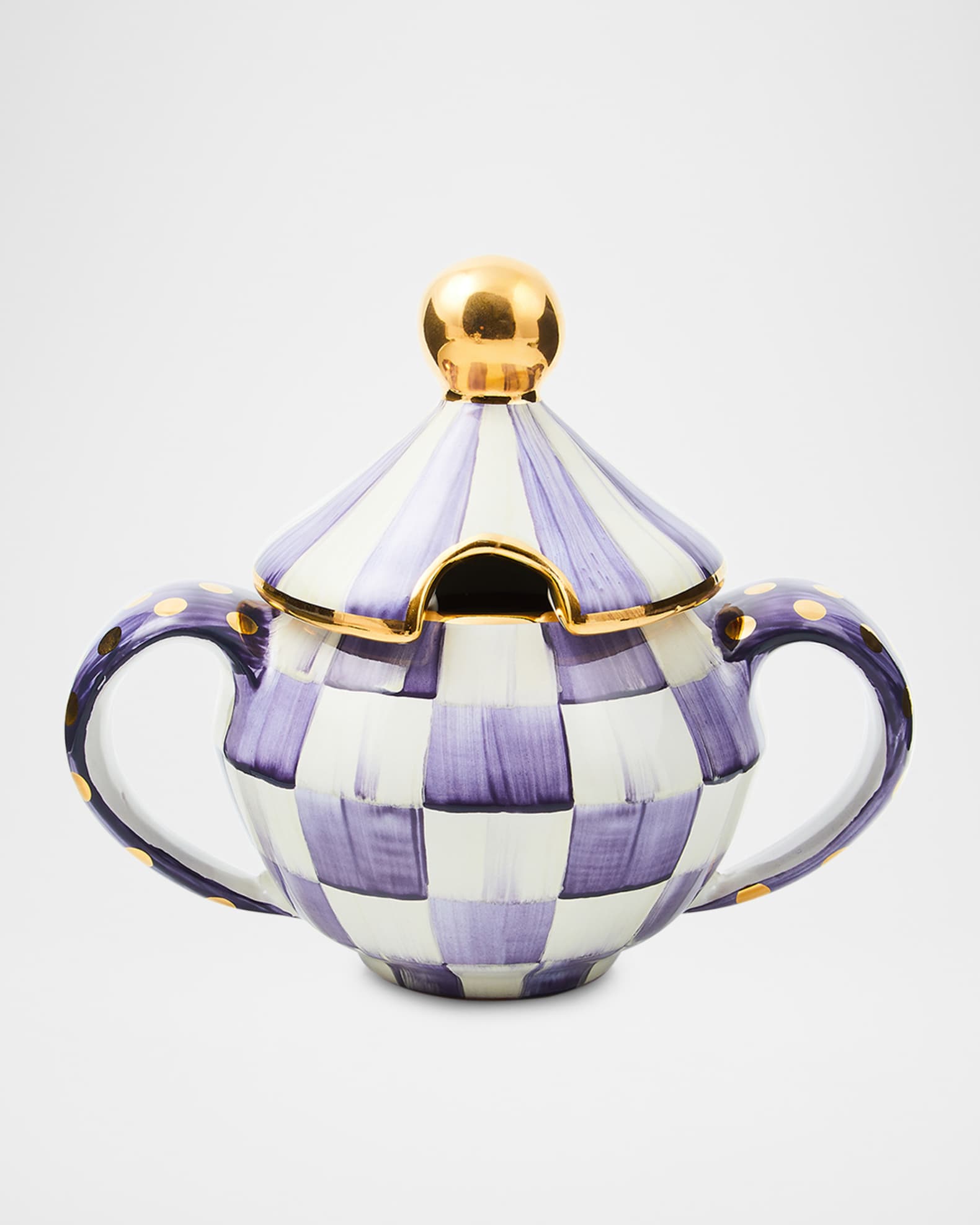 Plum Check Ceramic Sugar Bowl with Lid 0