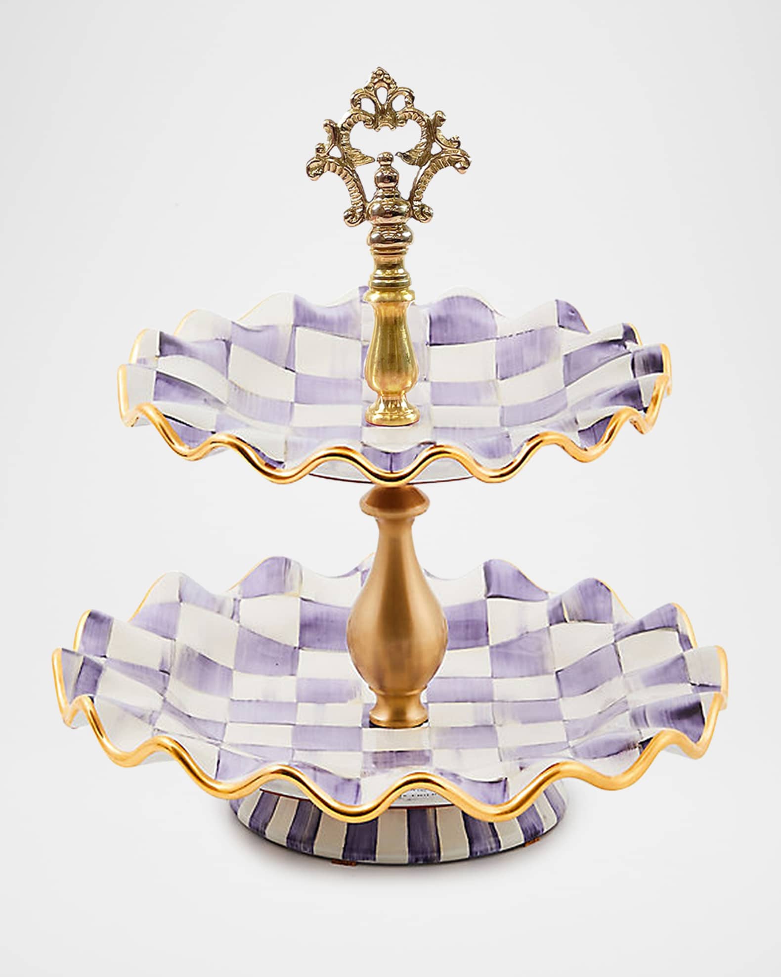 Plum Check Fluted Ceramic Two-Tier Sweet Stand 0