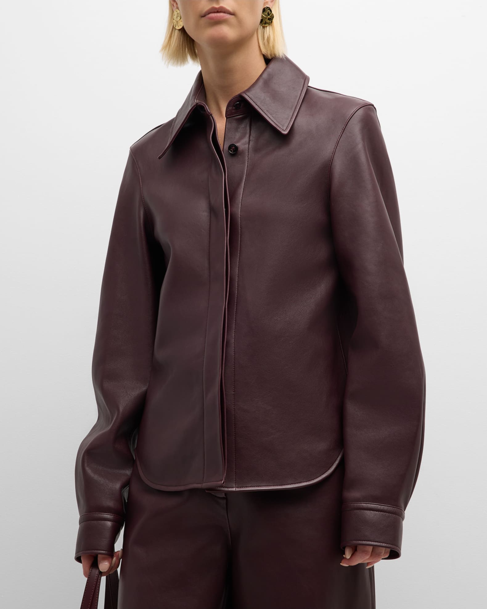 Co Leather Button Down Shirt Neiman Marcus