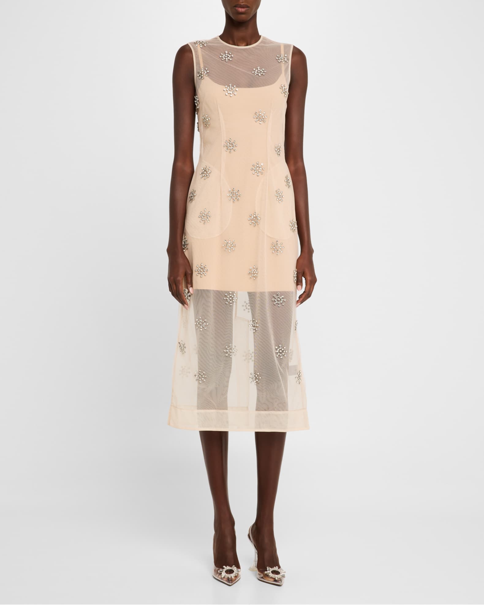 Simone Rocha Crystal Sleeveless Sheer Midi Dress | Neiman Marcus