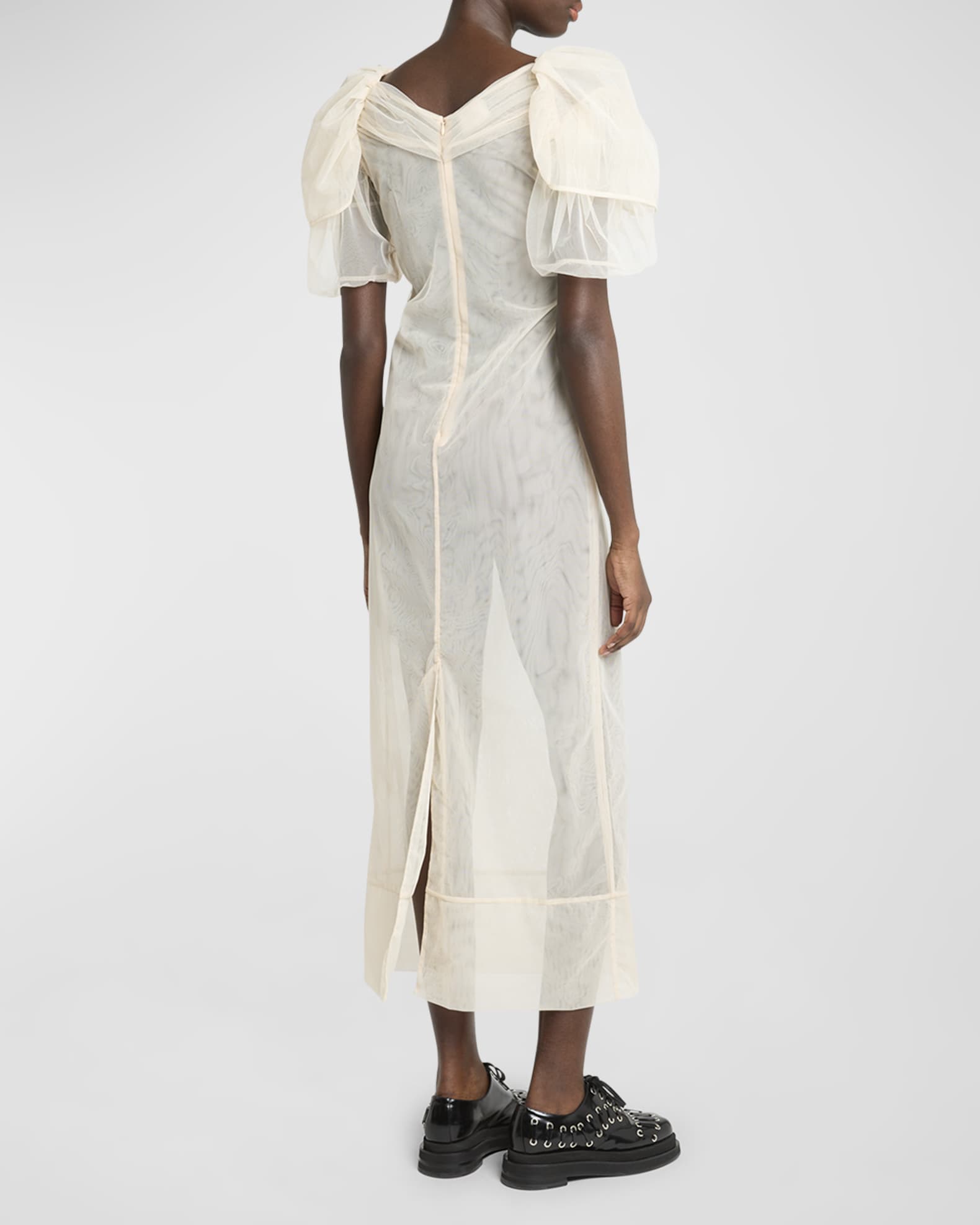 Simone Rocha Crystal Petal-Sleeve Laced Corset Midi Dress | Neiman Marcus