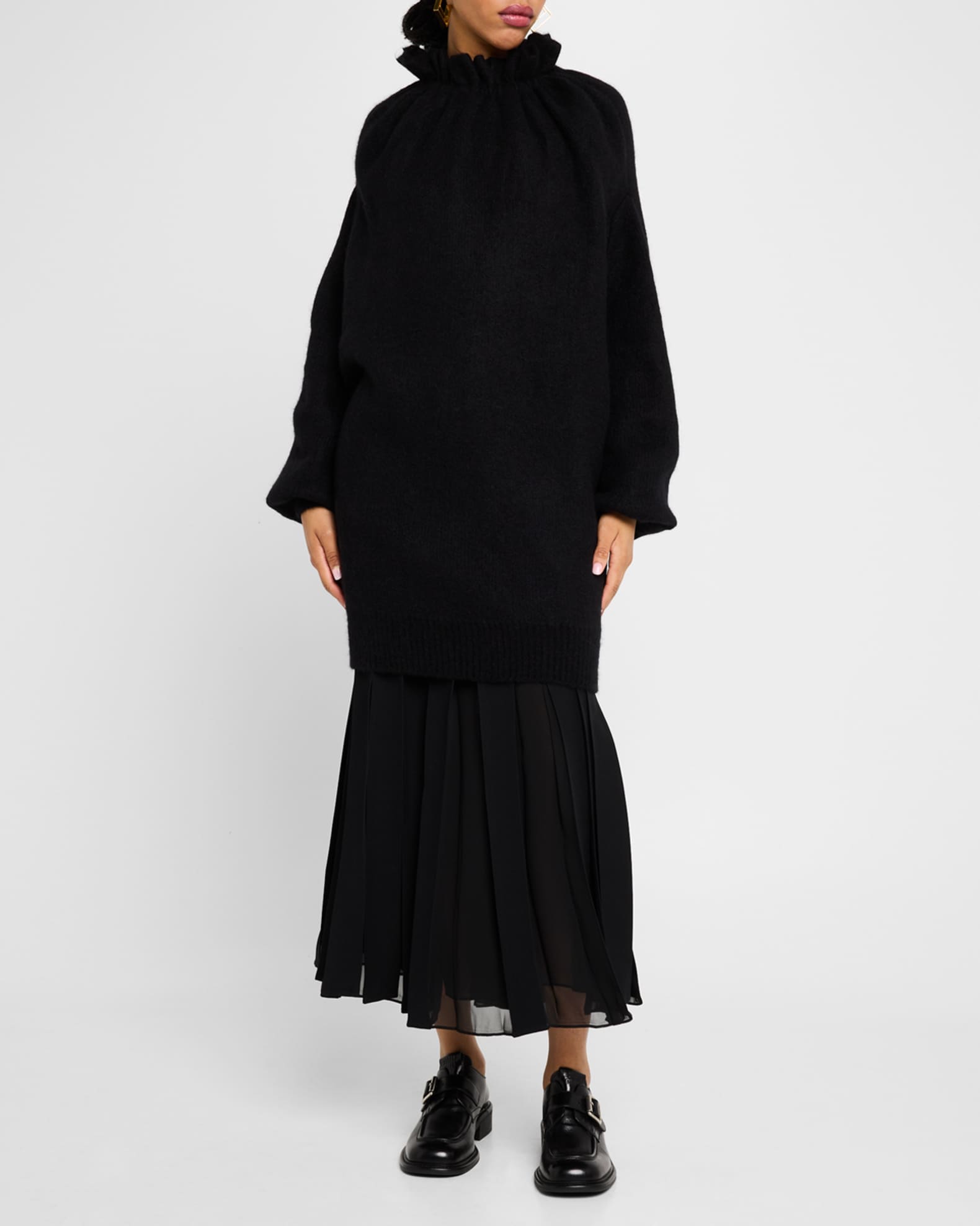 Simone Rocha Gathered Pleated-Neck Oversized Sweater | Neiman Marcus