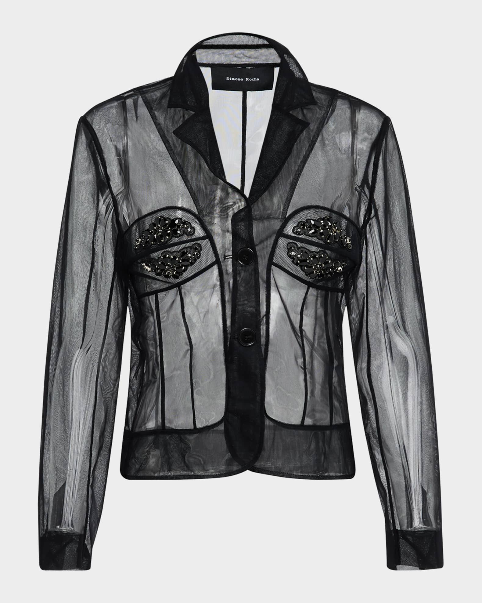 Crystal Fitted Sheer Bustier Jacket 0