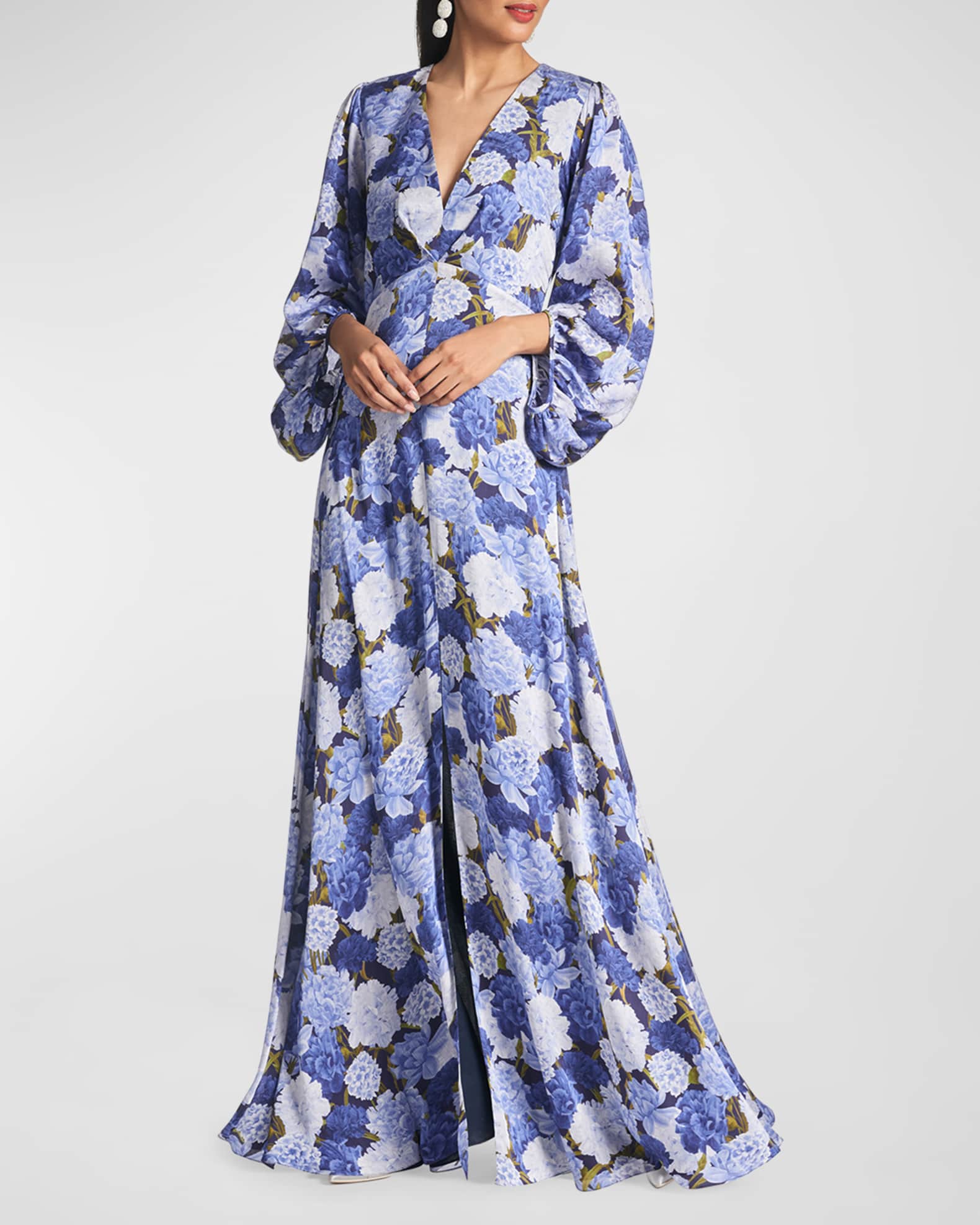 Sachin Babi Jenny Floral Print Empire Gown Neiman Marcus