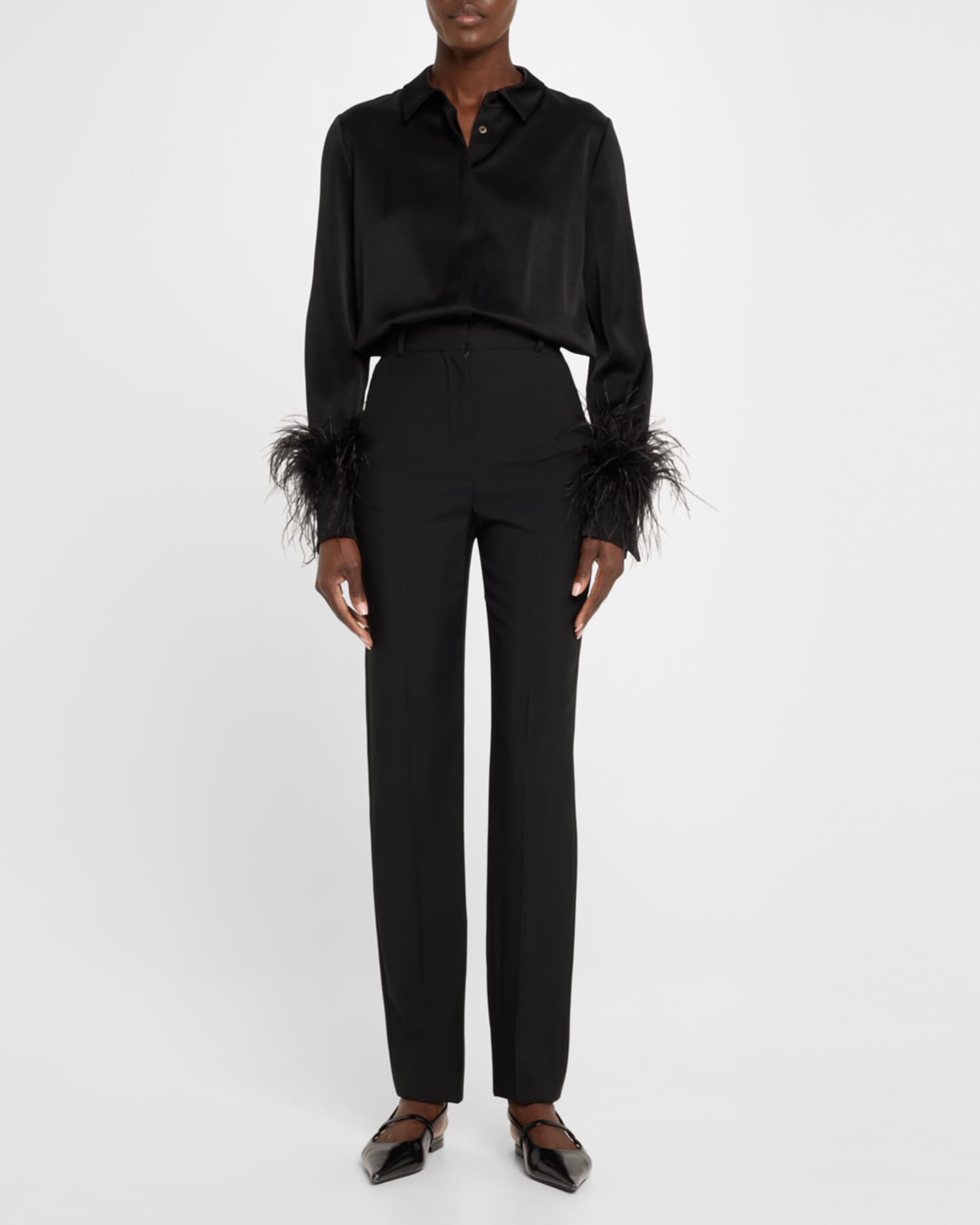 Murphy Feather-Trim Collared Blouse 1