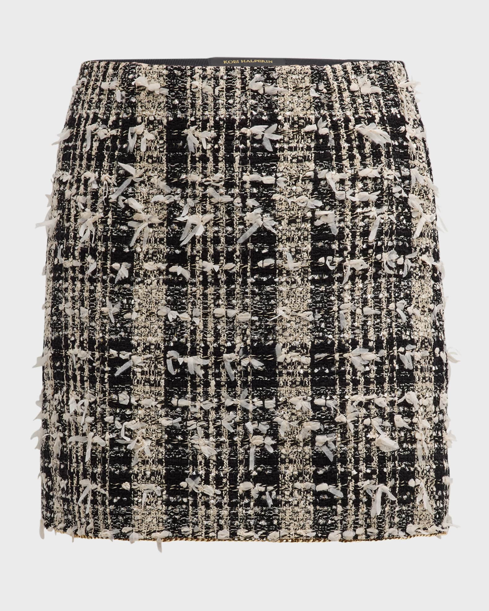 Kobi Halperin Women s Dune Cotton Blend Tweed Skirt Black Mini Skirts