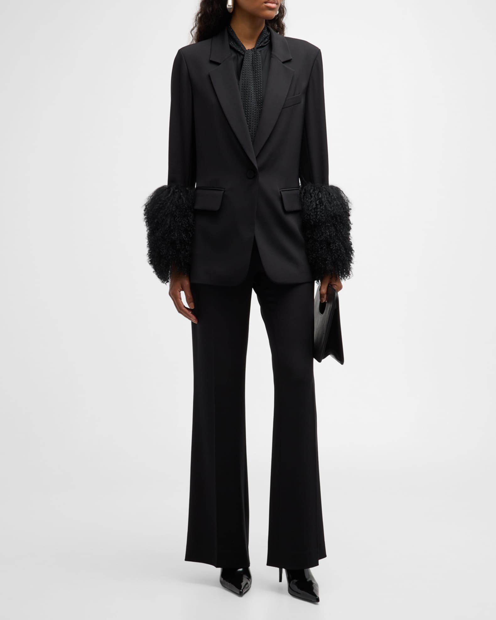Holly Wool-Cuff Stretch Silk Jacket 1