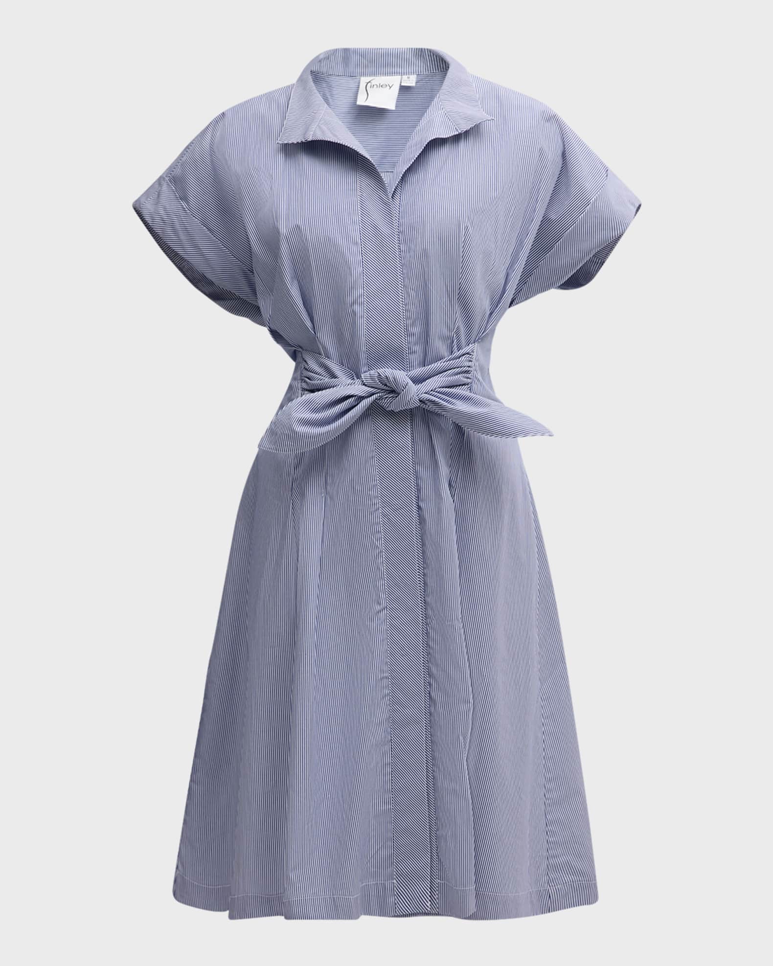Finley Striped Tie Waist Cotton Shirtdress BlueWhite