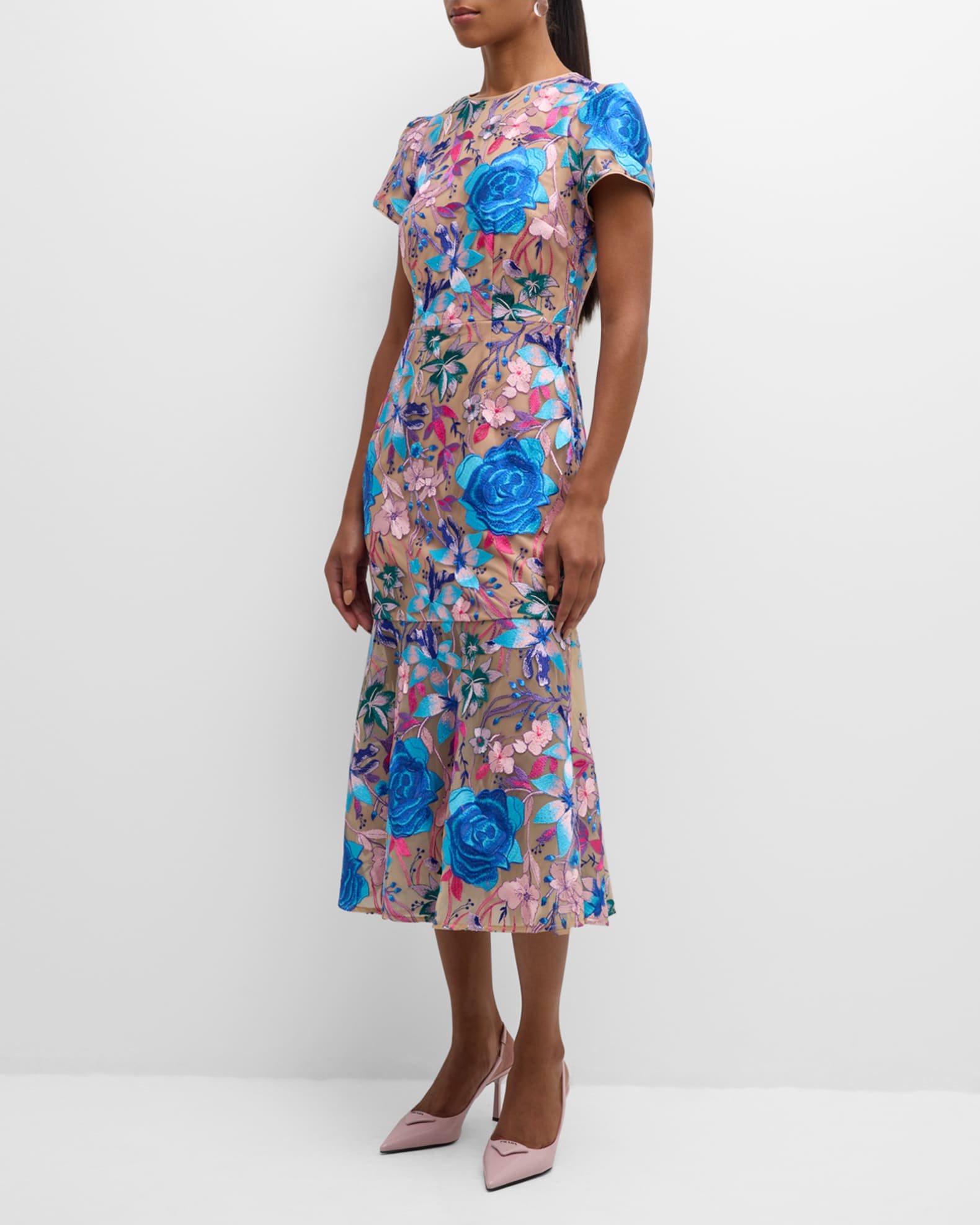 Palm embroidered scallop dress online