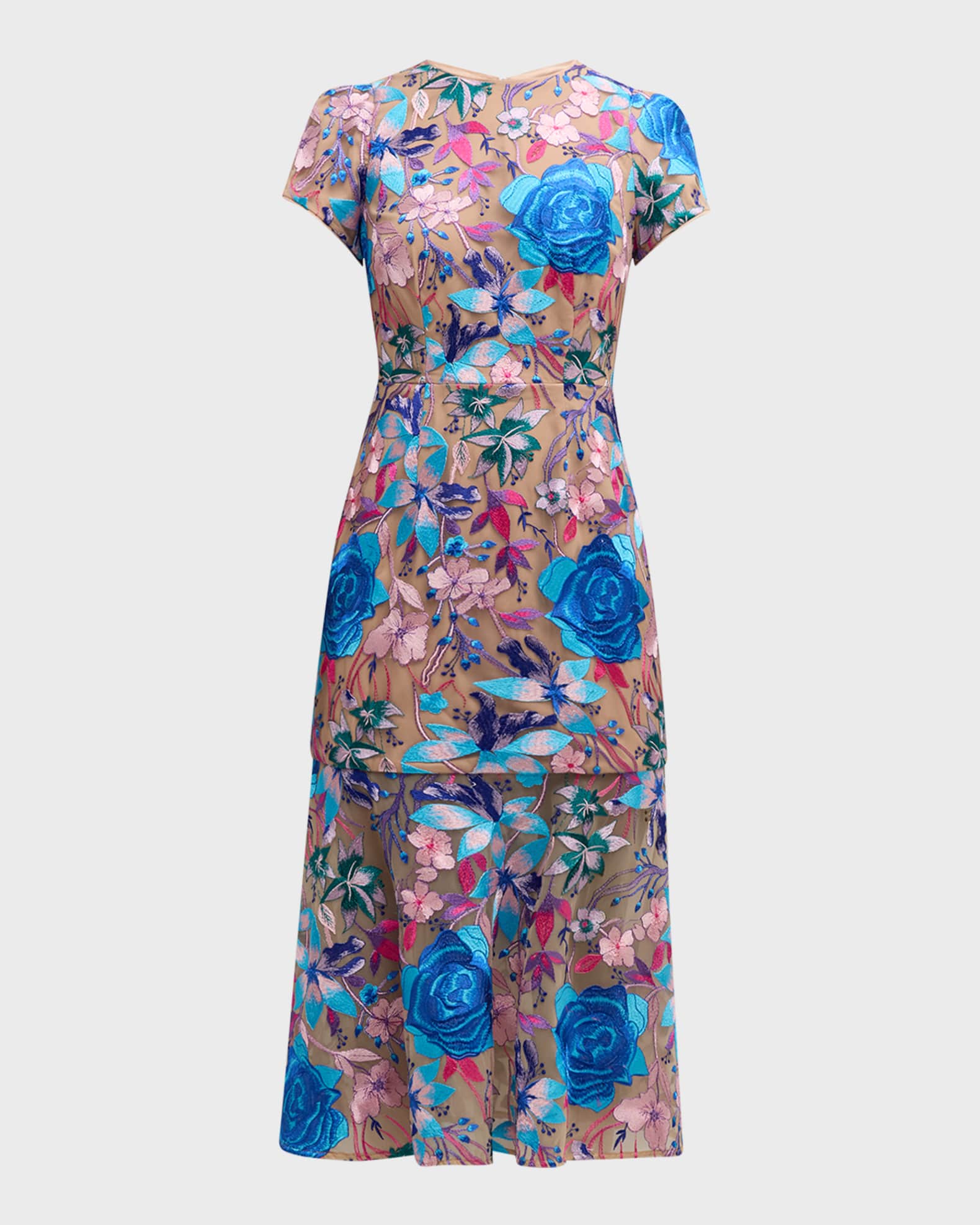 Tahlia Floral-Embroidered Trumpet Midi Dress 0