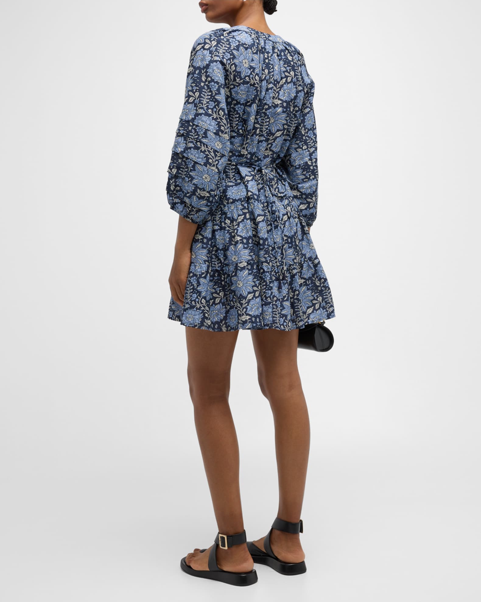 Apiece Apart Alessa Floral-Print Blouson-Sleeve Mini Dress | Neiman Marcus