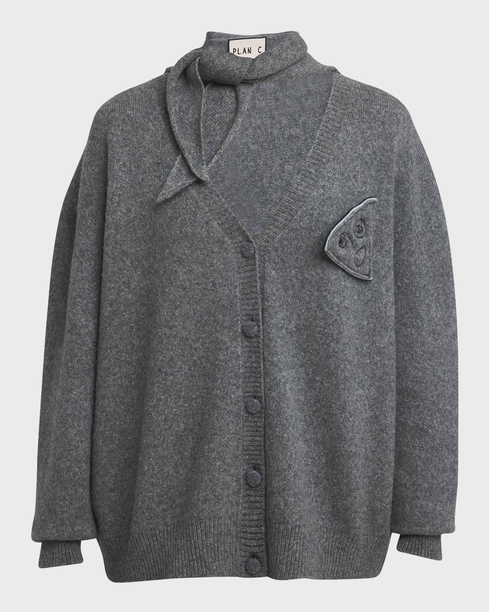 Plan C Scarf V-Neck Wool Cardigan