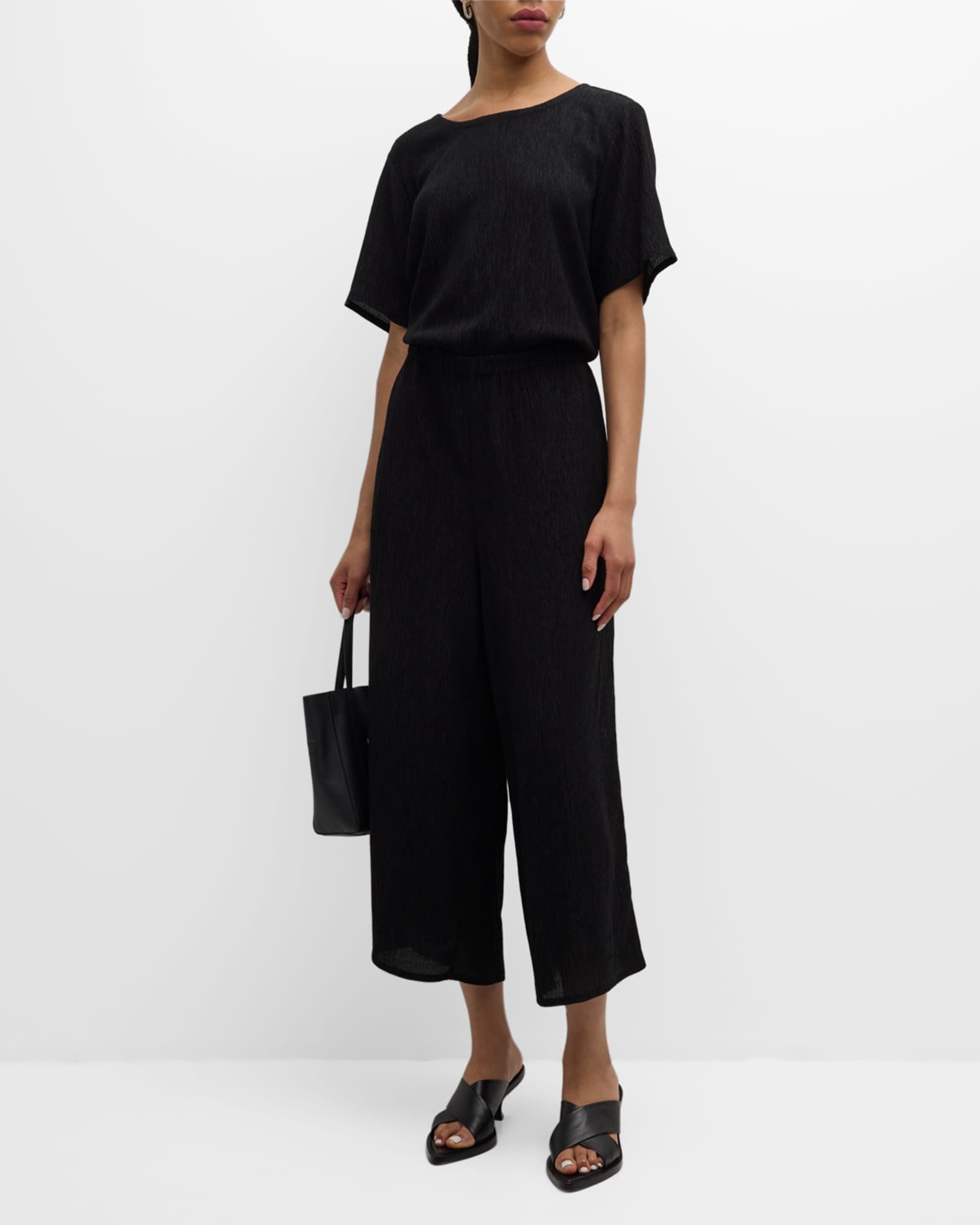 Eileen Fisher Cropped Wide Leg Crinkled Jumpsuit Neiman Marcus