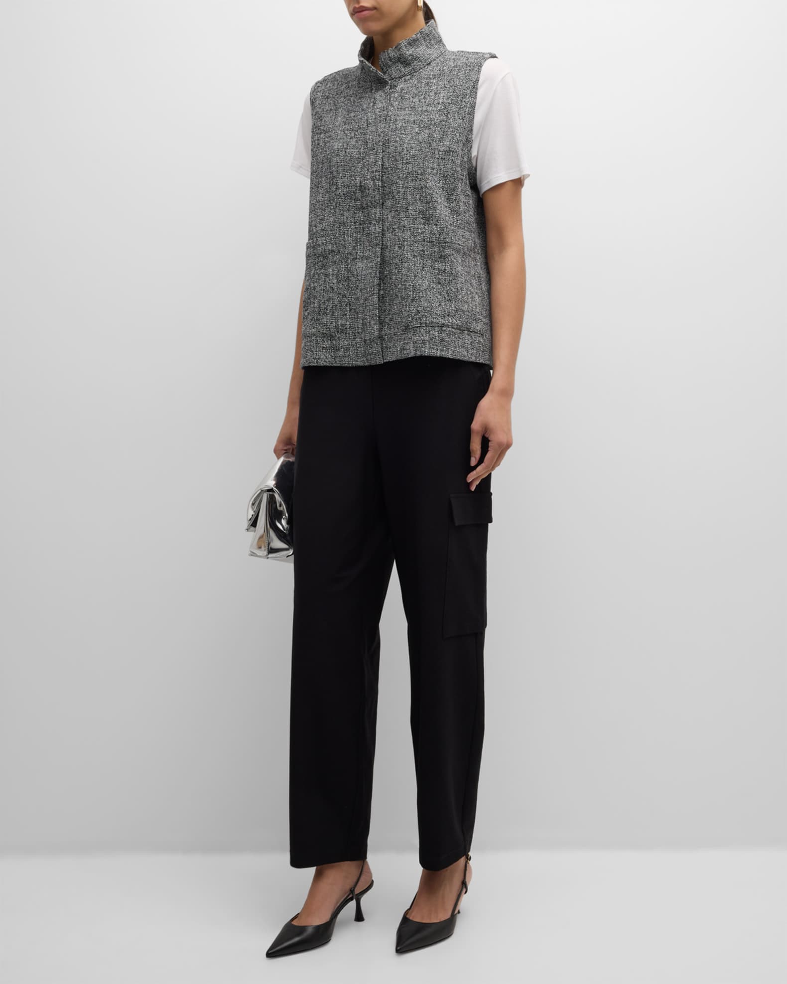 Eileen Fisher Stand Collar Organic Cotton Tweed Vest Neiman Marcus