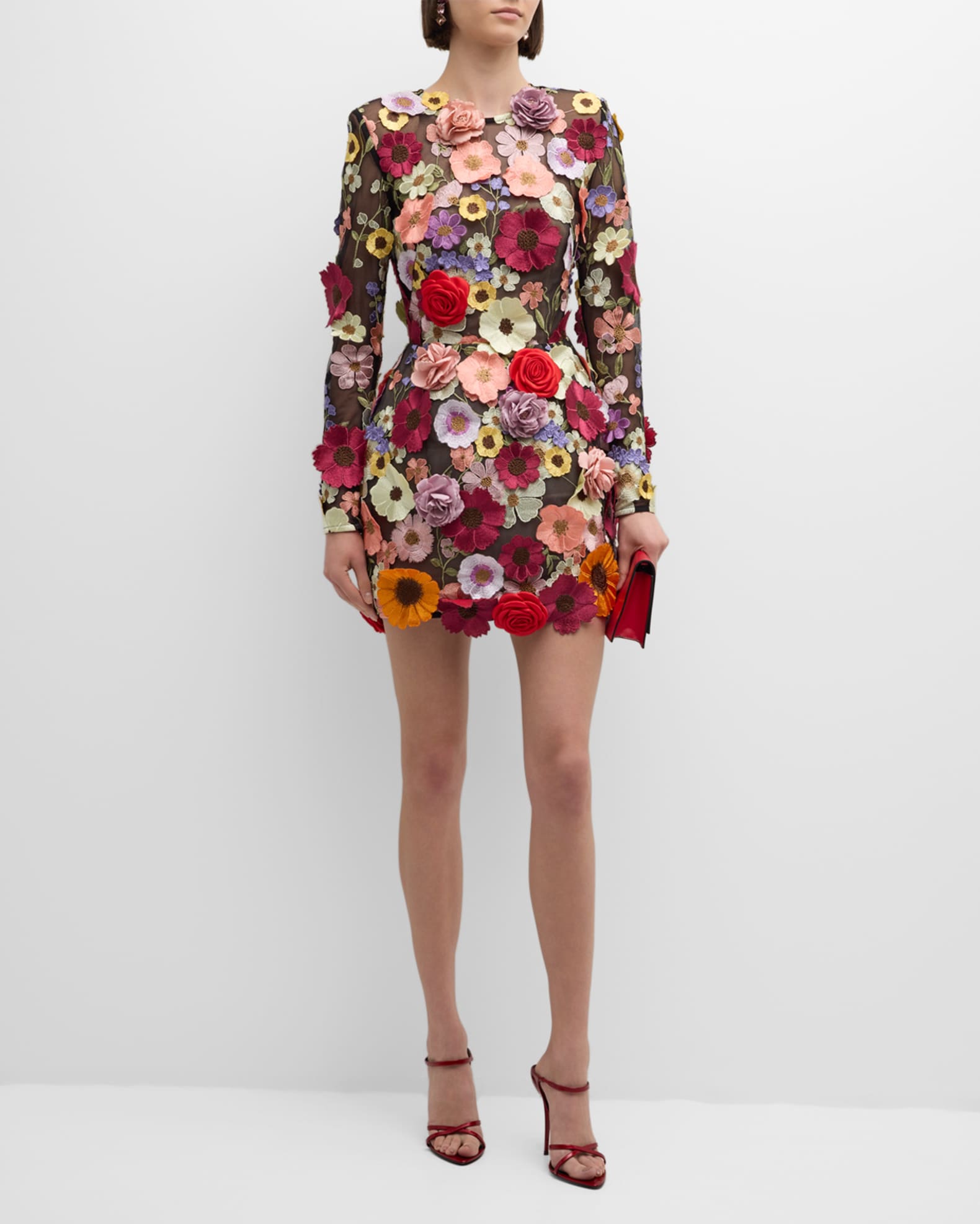 Bronx and Banco Bouquet Maraya Floral Applique Mini Dress | Neiman Marcus