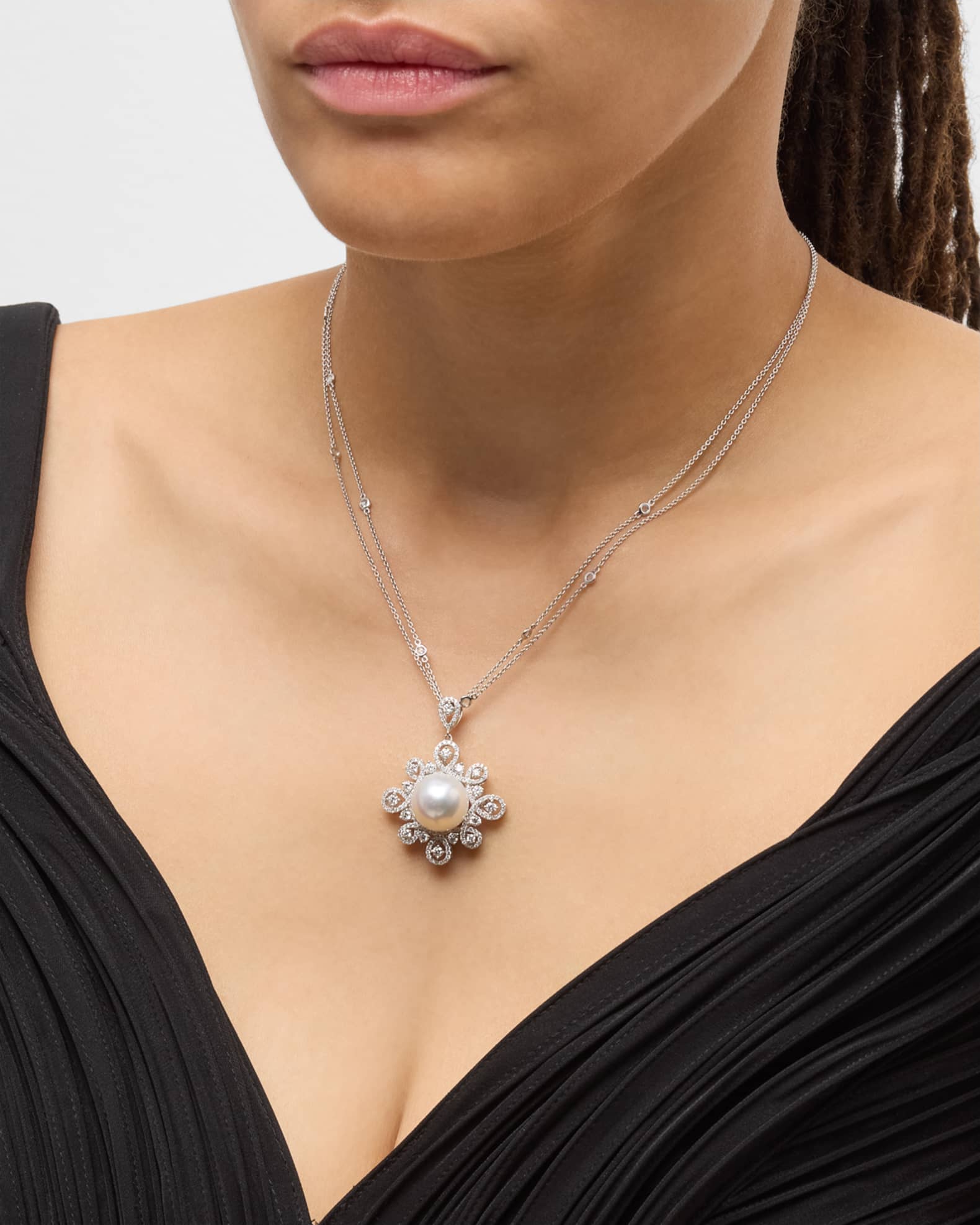 18K White Gold 13.5mm South Sea Pearl and Diamond Necklace 1