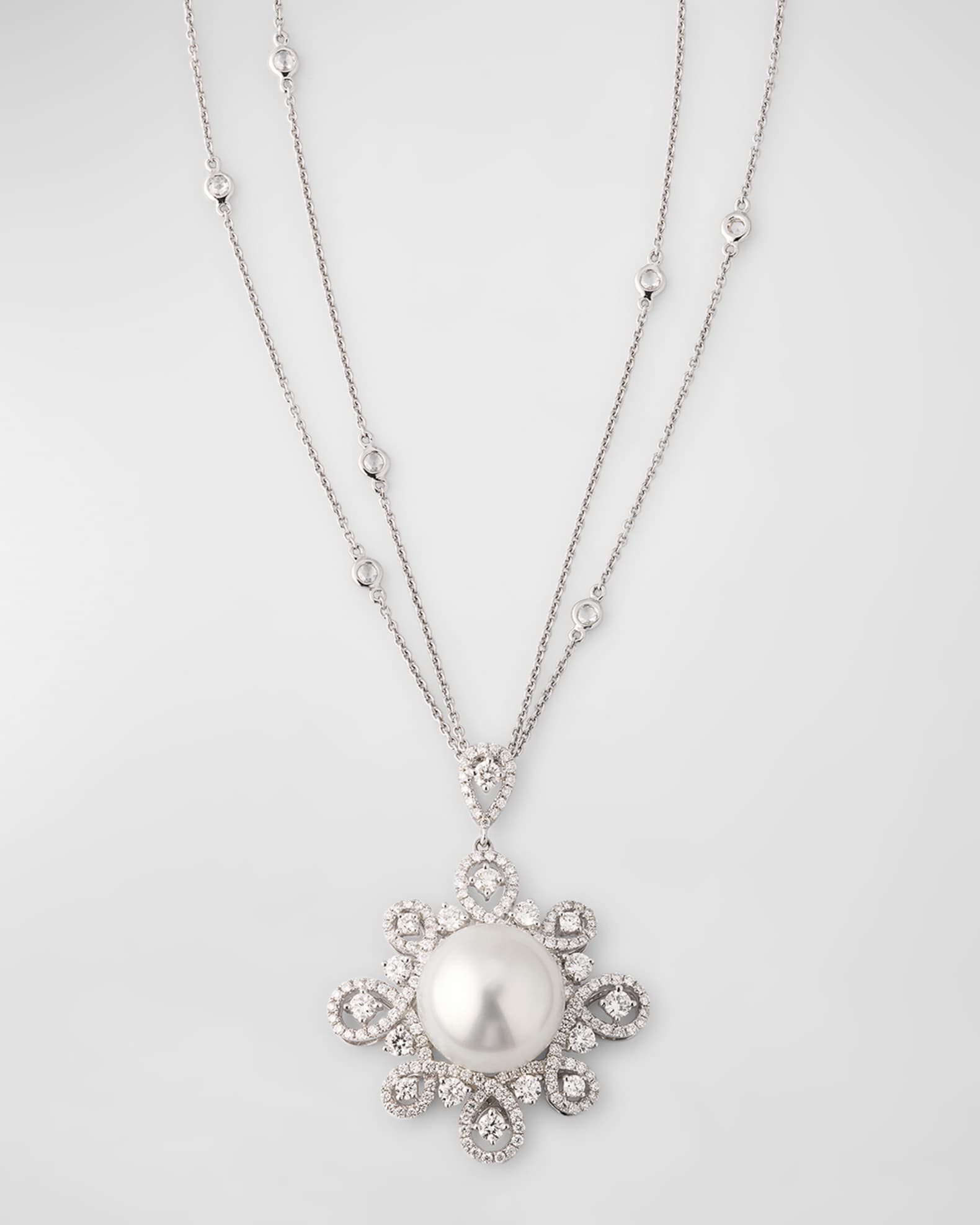 18K White Gold 13.5mm South Sea Pearl and Diamond Necklace 0