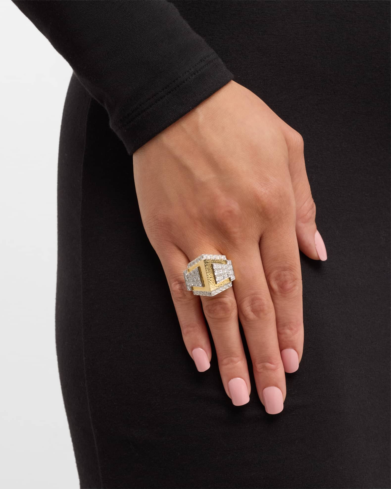 18K Yellow Gold and Platinum Skylight Diamond Statement Ring 1