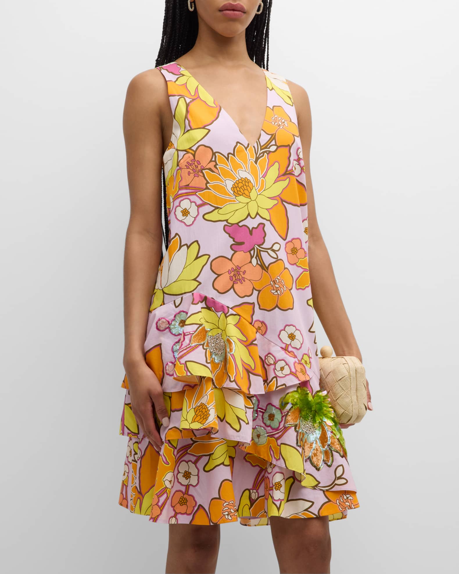 Ungaro Sleeveless Floral-Print Ruffle Dress | Neiman Marcus