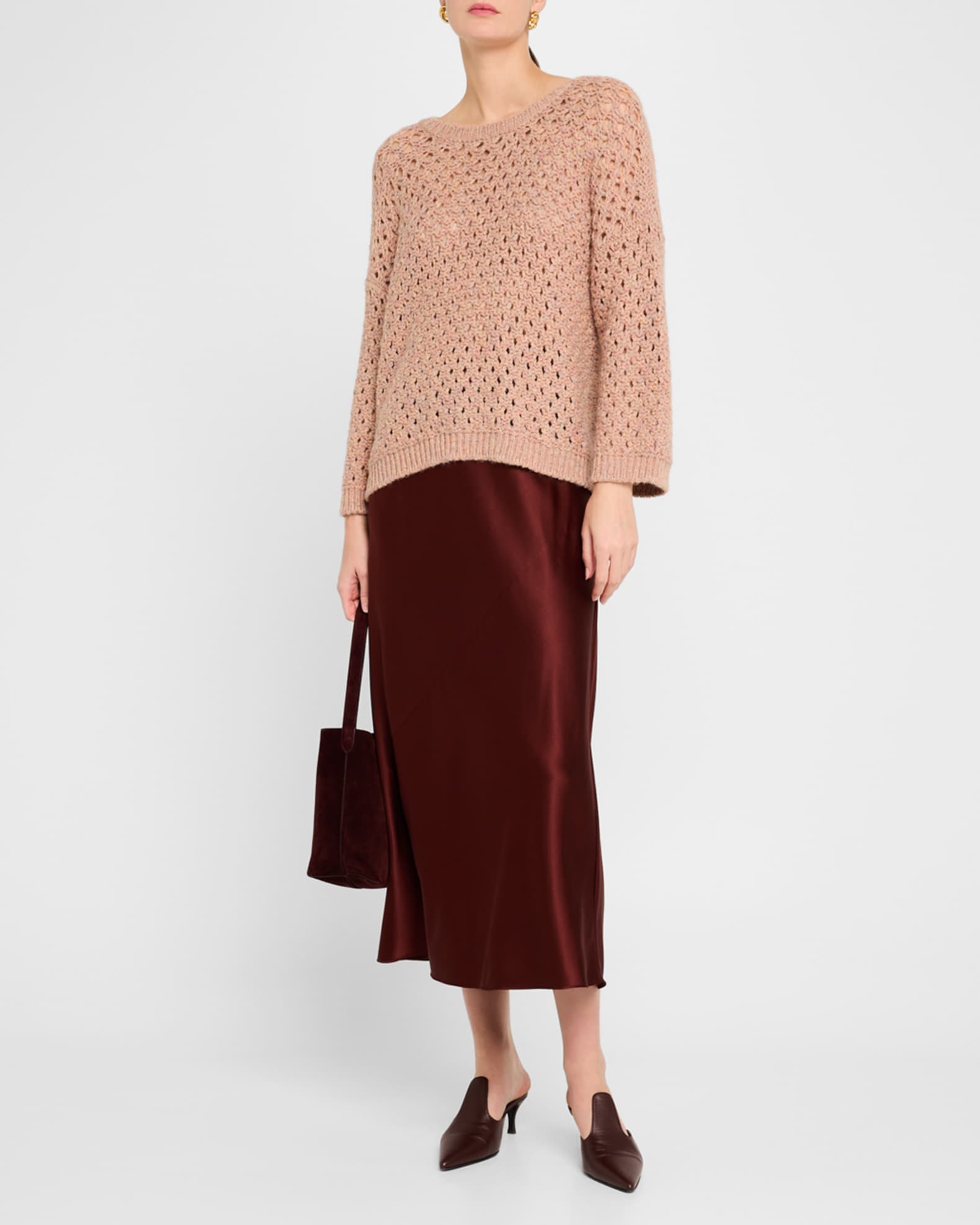 A-Line Silk Charmeuse Midi Skirt 1