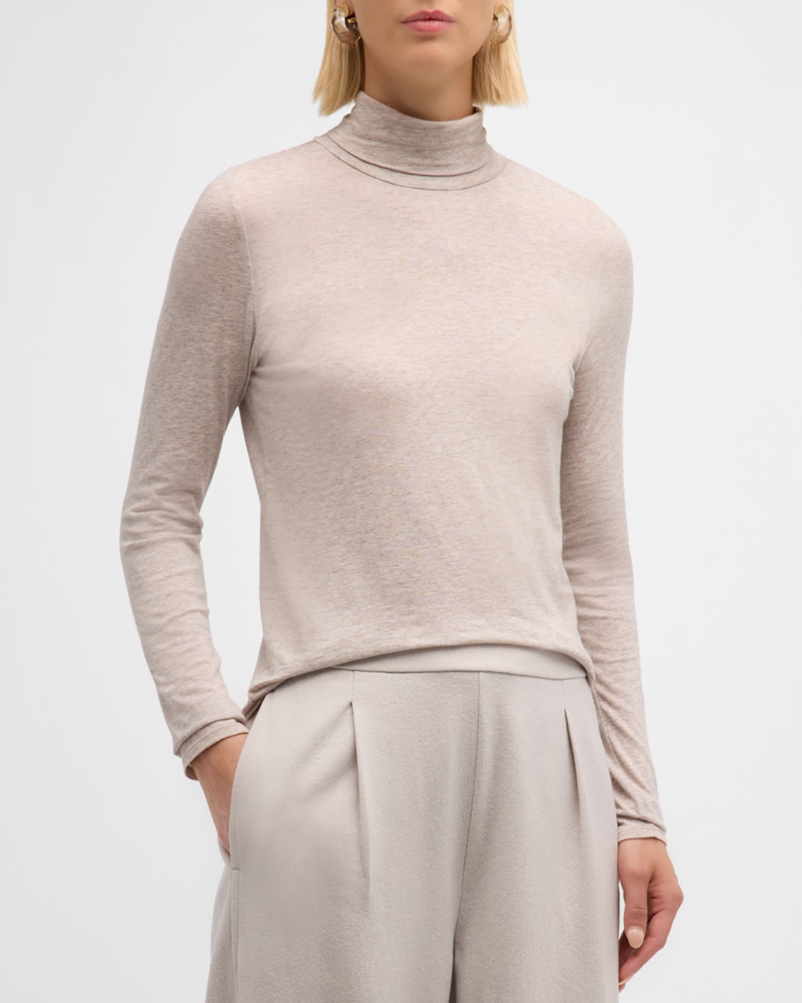 Eileen Fisher Turtleneck Sheer Knit Top Neiman Marcus