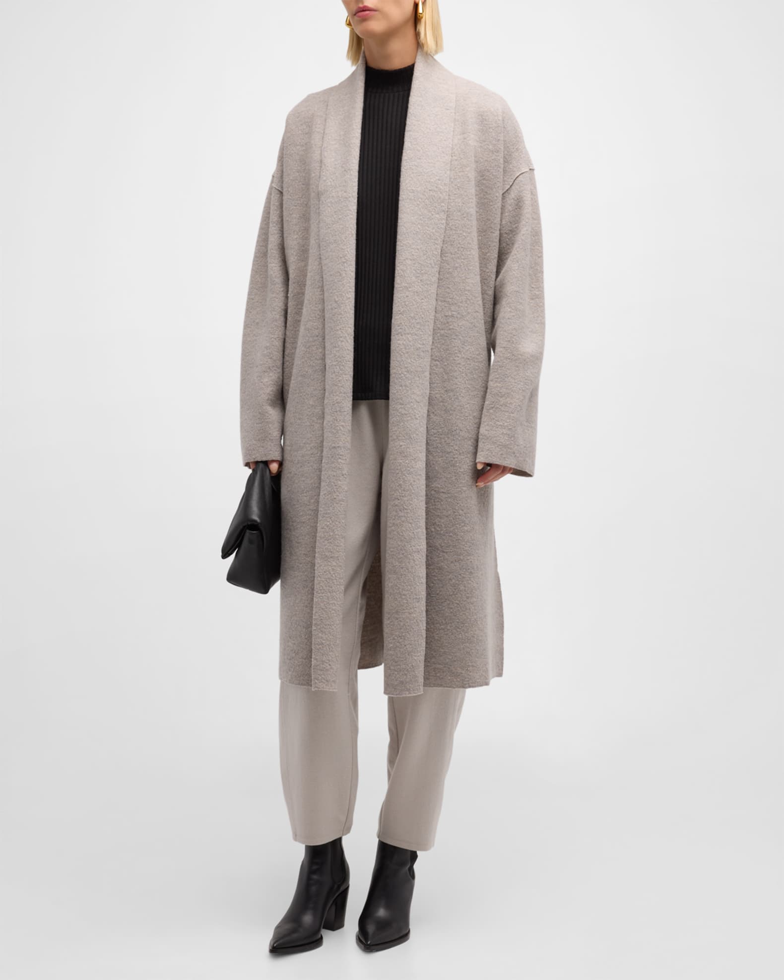 Lightweight Open Front Boiled Wool Coat