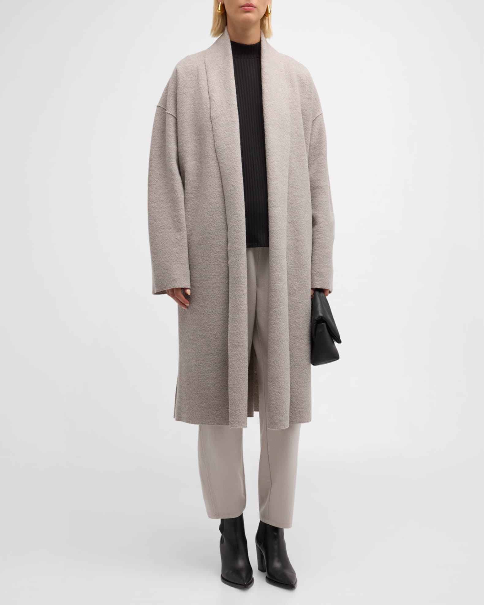 Eileen Fisher Lightweight Open Front Boiled Wool Coat Neiman Marcus