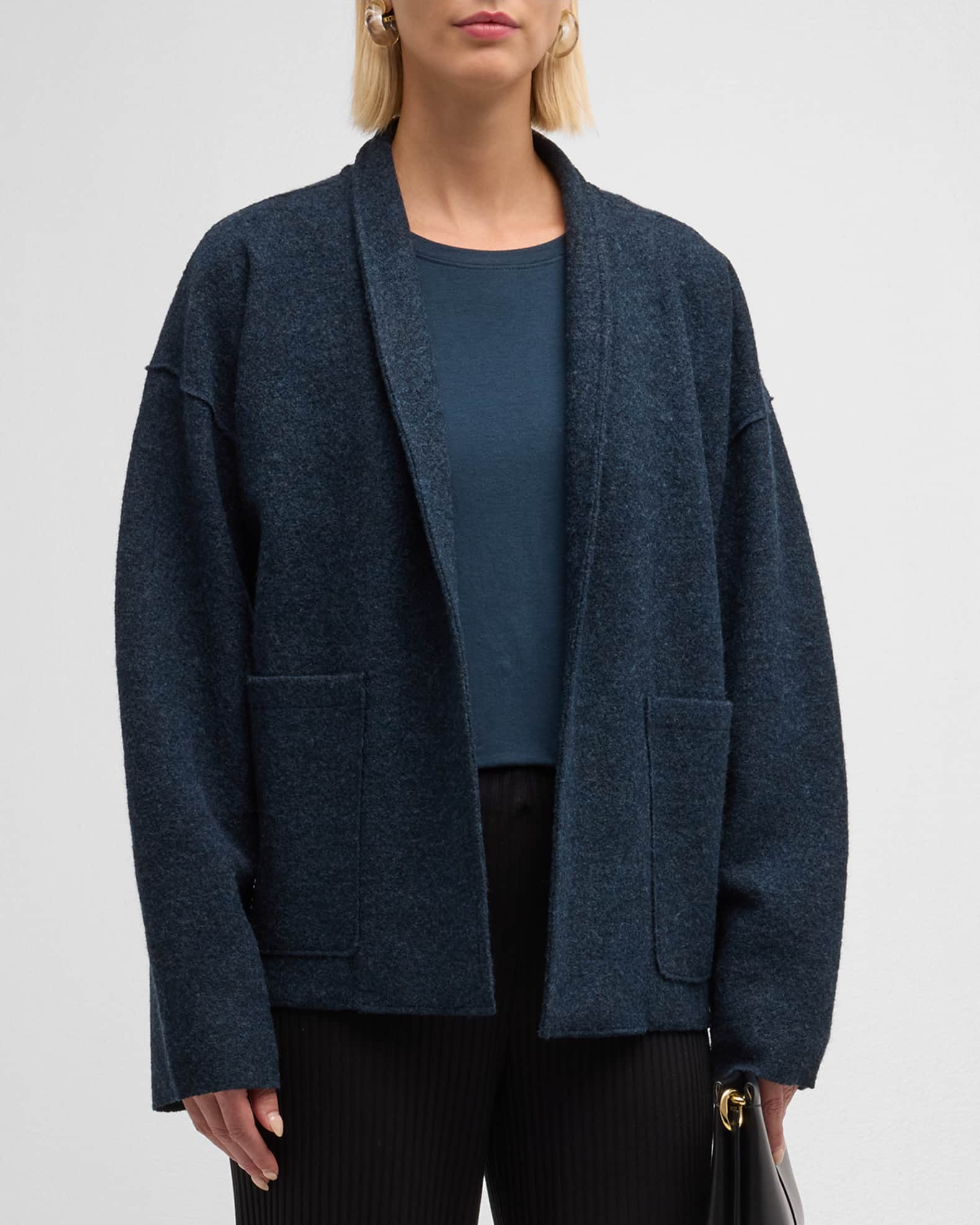 Navy blue boiled wool jacket cheap
